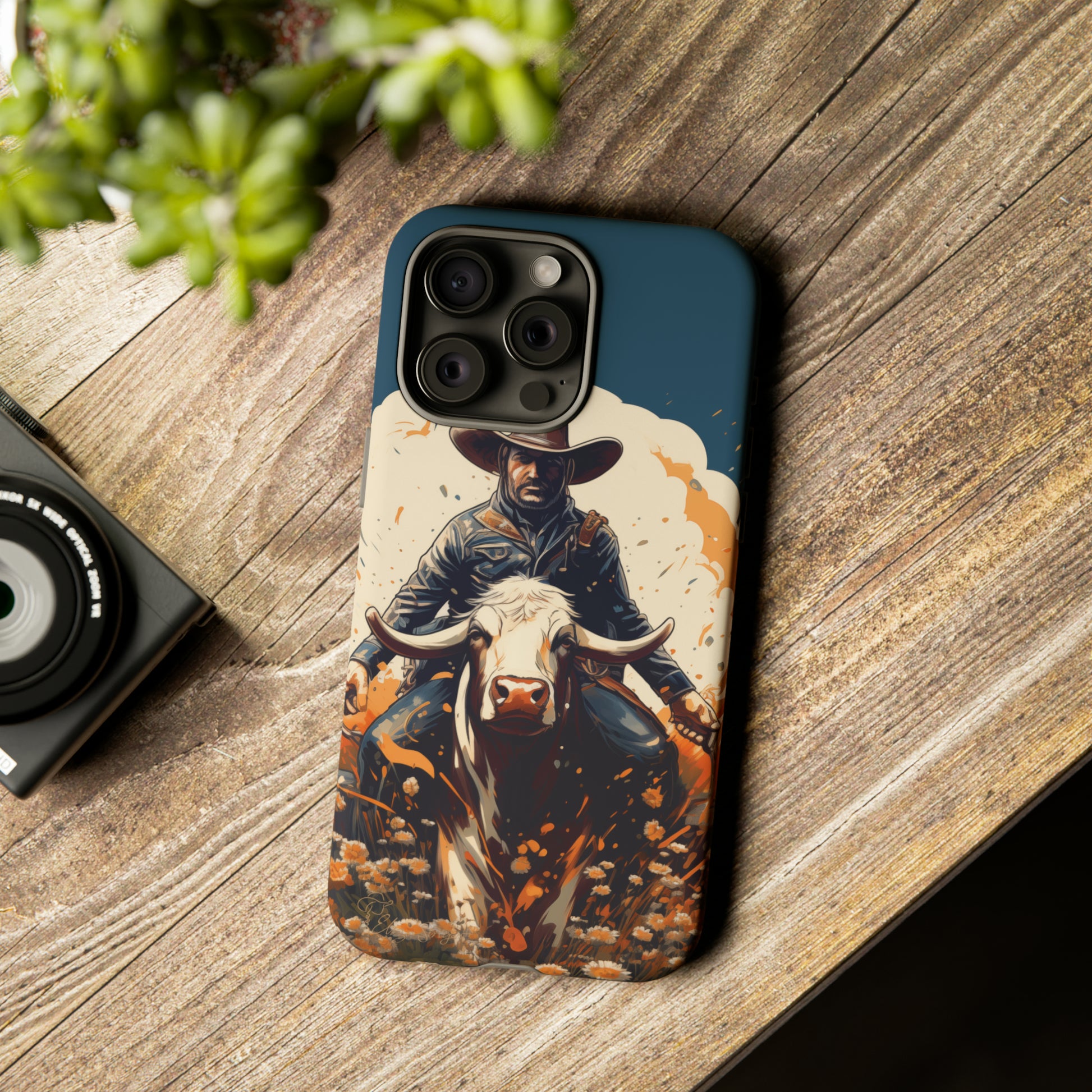 Time-Tested Charm: Immerse yourself in the charm of yesteryear with our Tough Cell Phone Case. Featuring a cowboy on a cow in a field of flowers, this design exudes retro vibes. Experience the perfect blend of vintage style and durable protection. Elevate your phone with a touch of timeless allure. #ElizaSinger #PhoneCase #VintageCharm