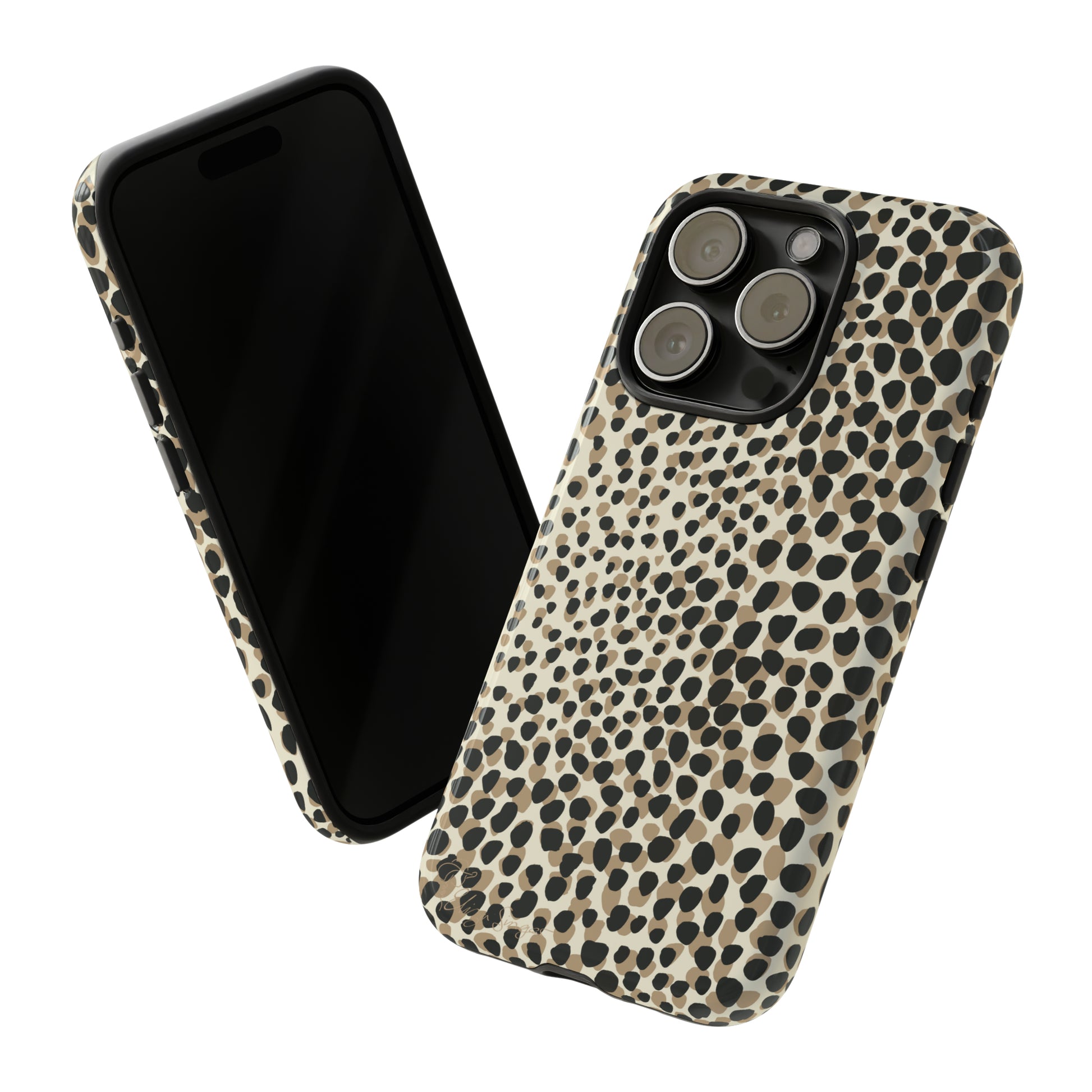 Elevate Your Tech: Abstract Neutral Animal Print iPhone Tough Protective Cover. Leopard-Painted Design in Beige and Black. Compatible with iPhone 15, 14, 13, XS, XR Pro/Max/Mini/P/Plus. Combine Style with Durability. #ElizaSinger #PhoneCase #LeopardPrint 