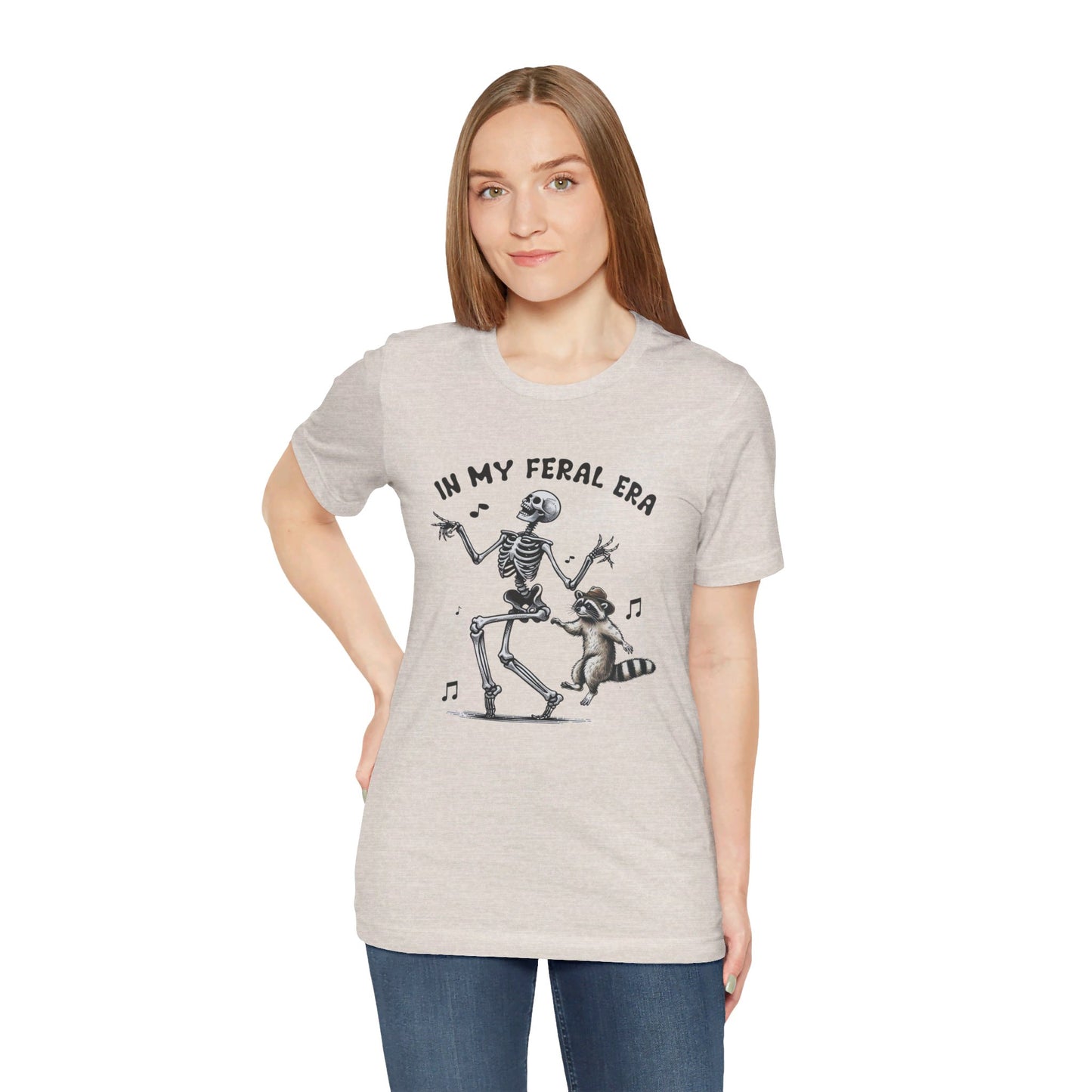 Feral Era: Halloween Bella Canvas T-shirt with Skeleton and Raccoon