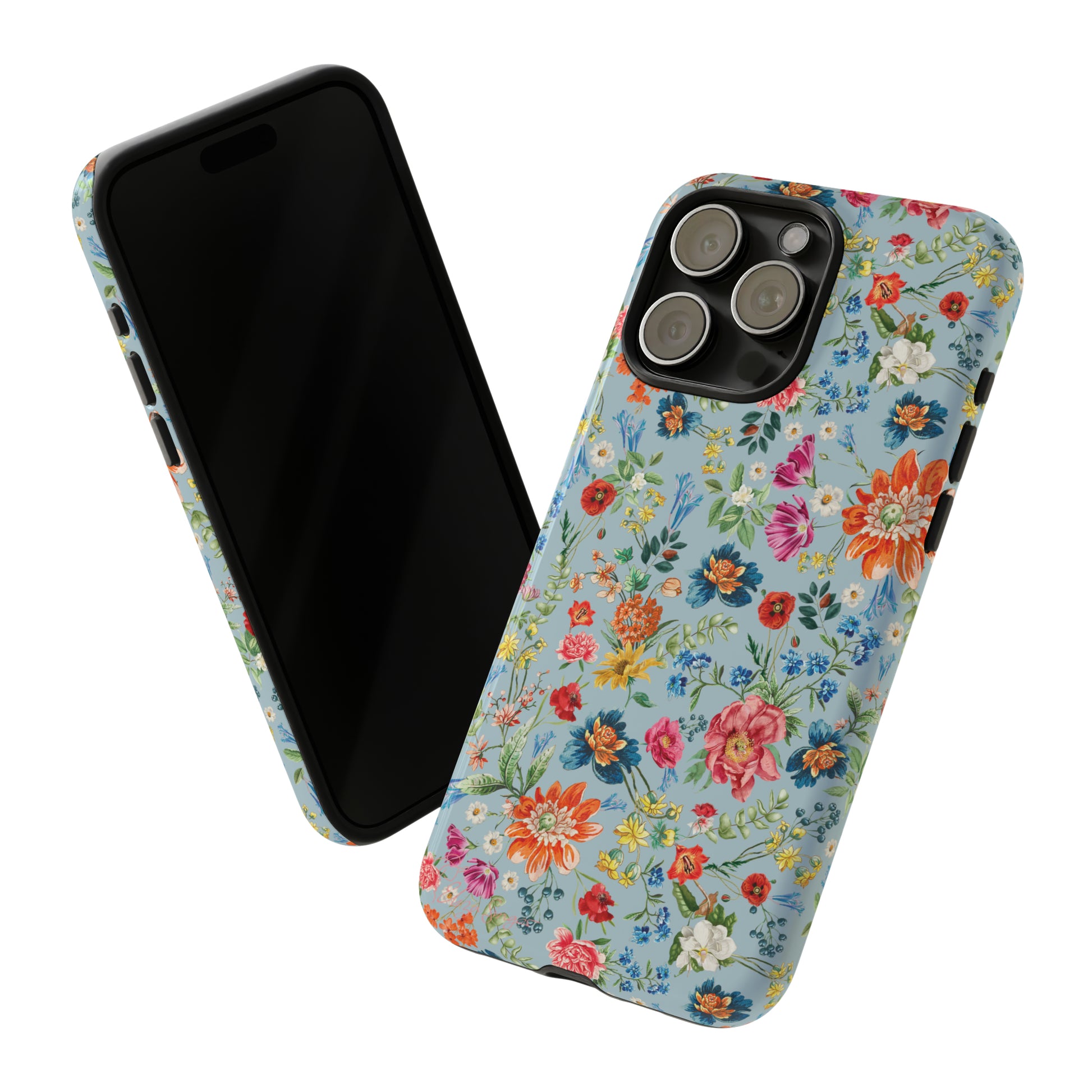 Blossom in Color: Wildflower Floral Colorful Design iPhone Tough Protective Cover. Vibrant flowers in Turquoise and Pink, compatible with iPhone 15, 14, 13, XS, XR Pro/Max/Mini/P/Plus. Embrace Nature's Palette with Style and Durability. #ElizaSinger #PhoneCase #FloralDesign