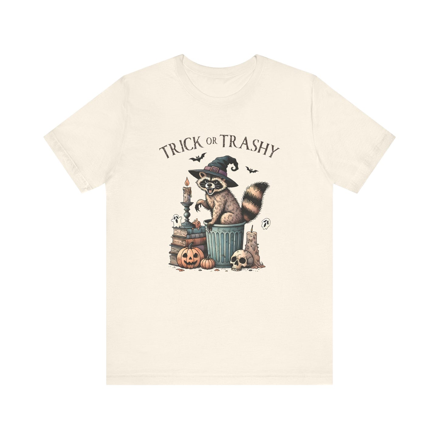Trick or Trashy: Halloween Bella Canvas T-shirt with Raccoon