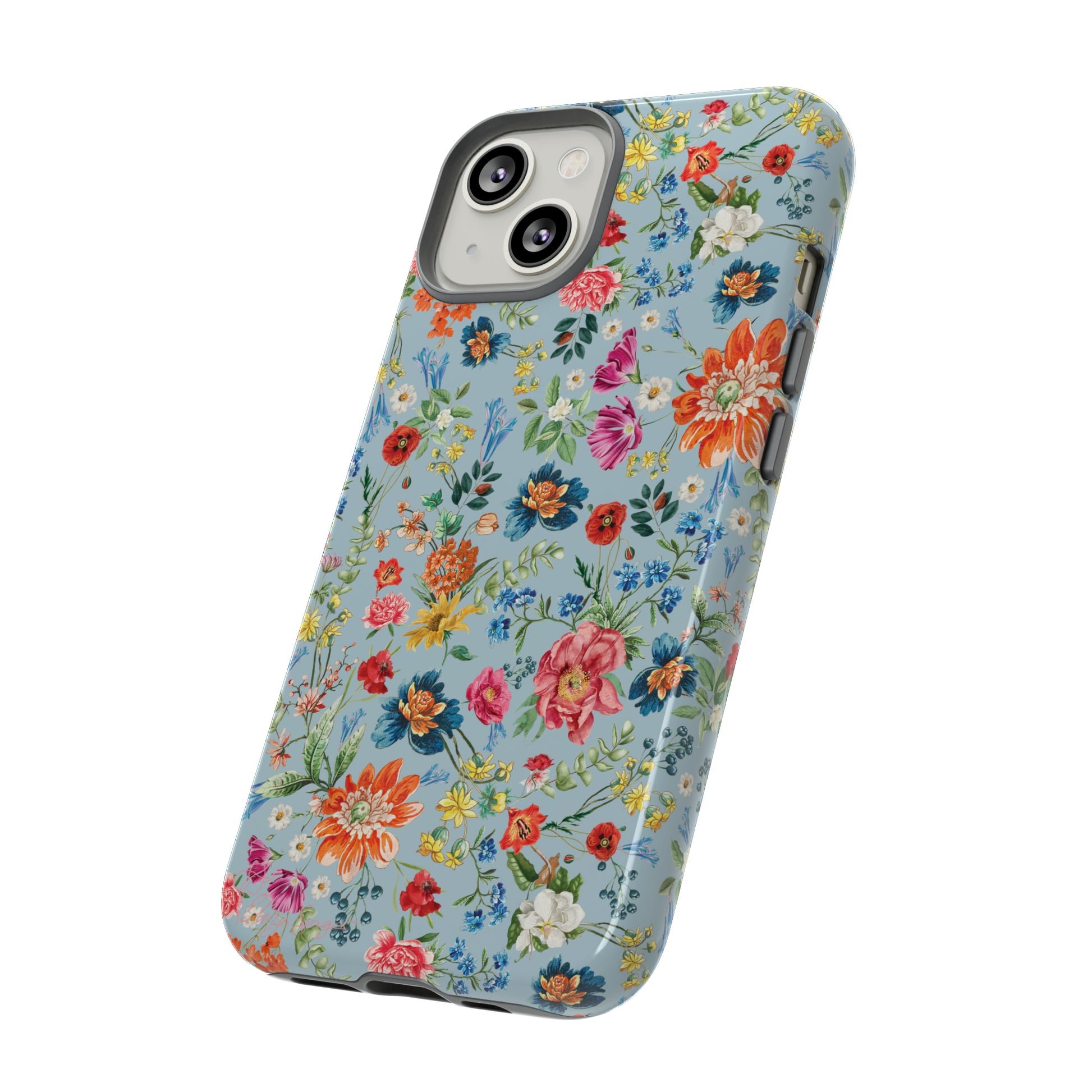 Blossom in Color: Wildflower Floral Colorful Design iPhone Tough Protective Cover. Vibrant flowers in Turquoise and Pink, compatible with iPhone 15, 14, 13, XS, XR Pro/Max/Mini/P/Plus. Embrace Nature's Palette with Style and Durability. #ElizaSinger #PhoneCase #FloralDesign
