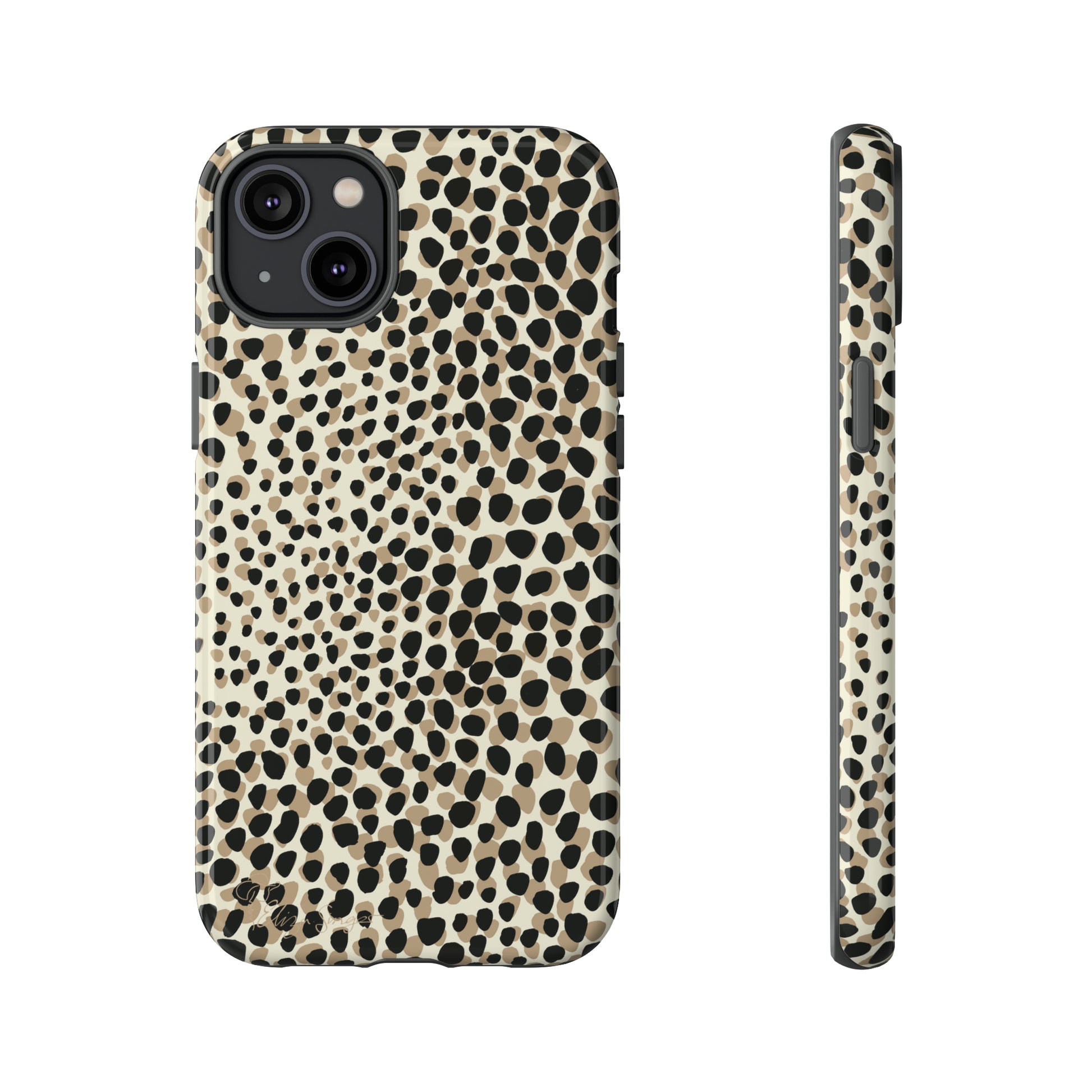 Elevate Your Tech: Abstract Neutral Animal Print iPhone Tough Protective Cover. Leopard-Painted Design in Beige and Black. Compatible with iPhone 15, 14, 13, XS, XR Pro/Max/Mini/P/Plus. Combine Style with Durability. #ElizaSinger #PhoneCase #LeopardPrint 