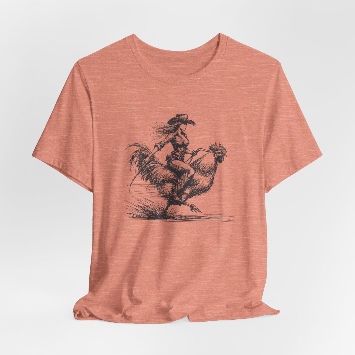 Scribble Style: Bella Canvas T-shirt with Cowgirl on Rooster