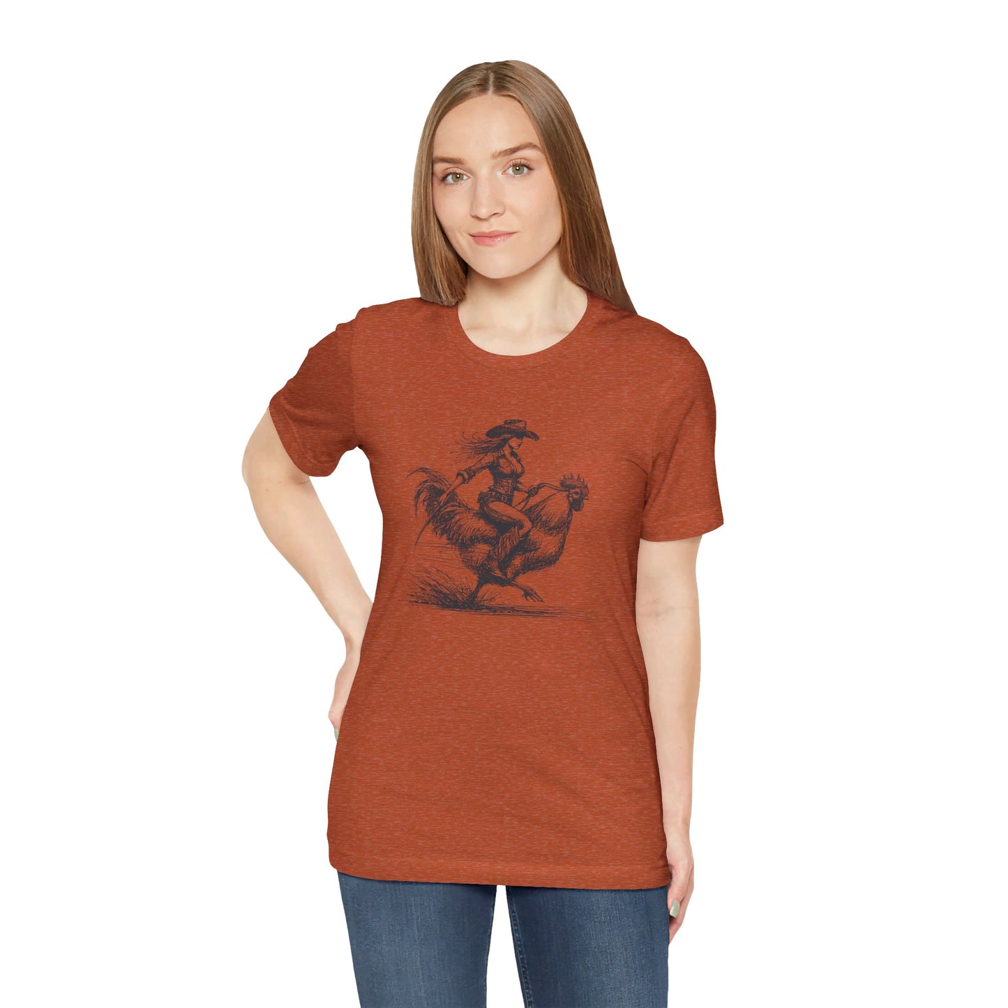 Scribble Style: Bella Canvas T-shirt with Cowgirl on Rooster