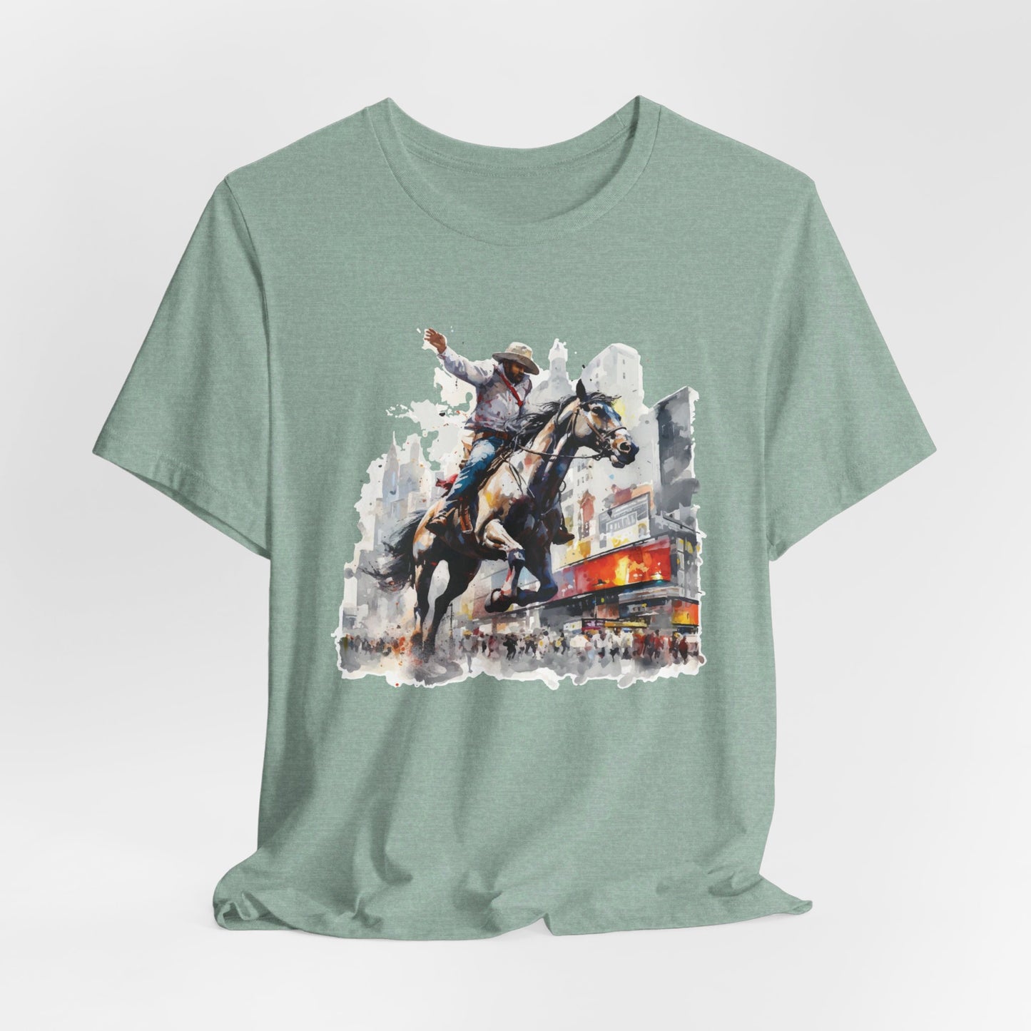 Urban Rodeo: Bella Canvas T-shirt with Cowboy in Times Square