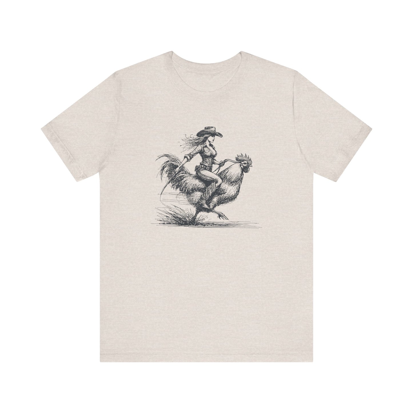 Scribble Style: Bella Canvas T-shirt with Cowgirl on Rooster