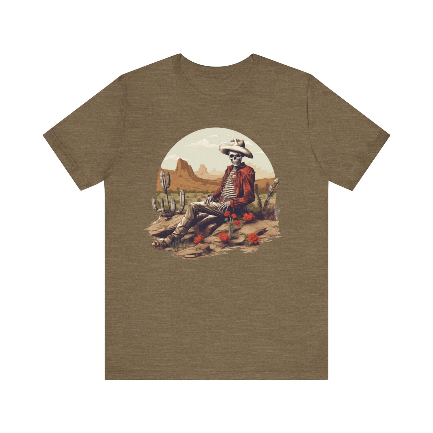 Skeleton Cowboy in Desert: Red Blazer Bella Canvas T-shirt