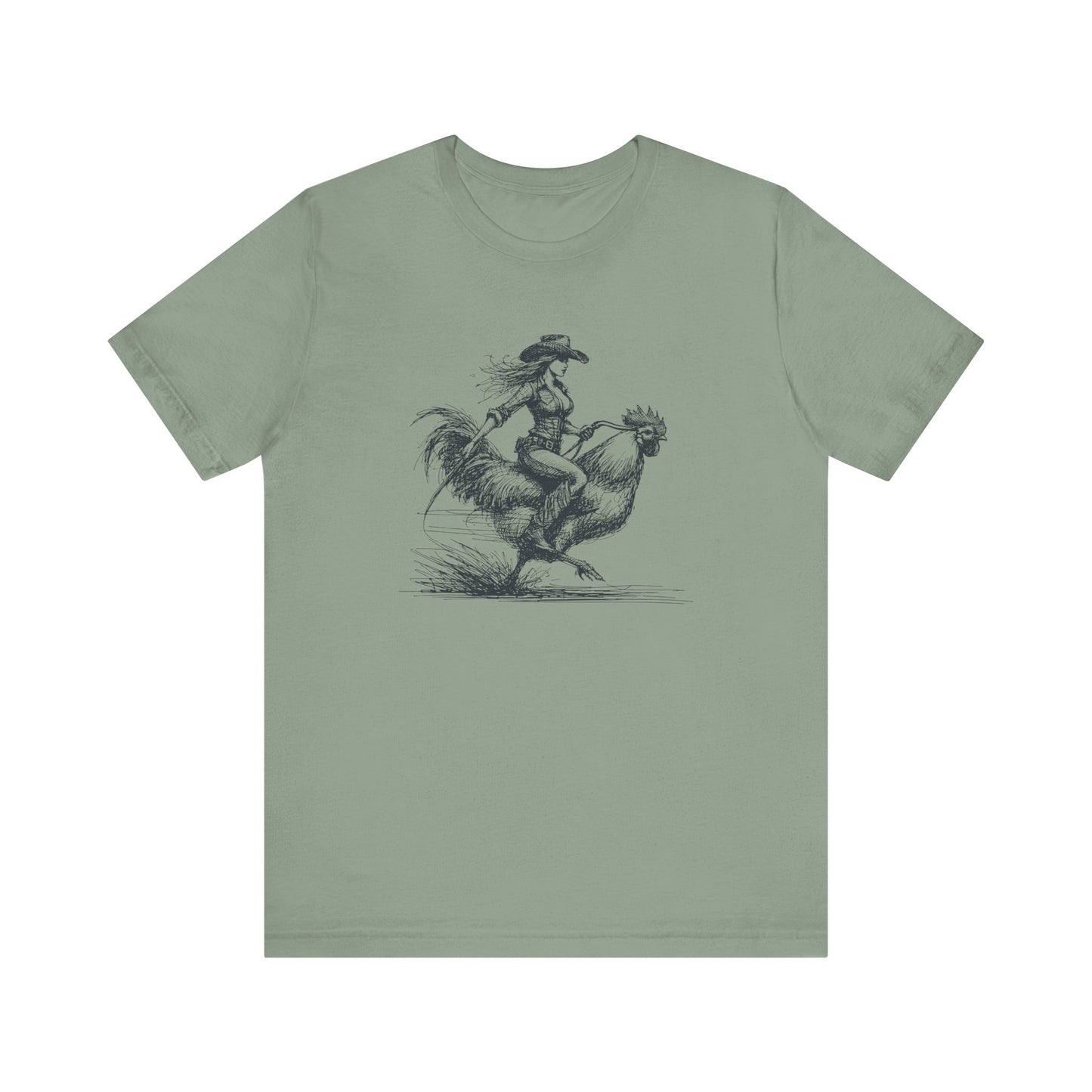 Scribble Style: Bella Canvas T-shirt with Cowgirl on Rooster
