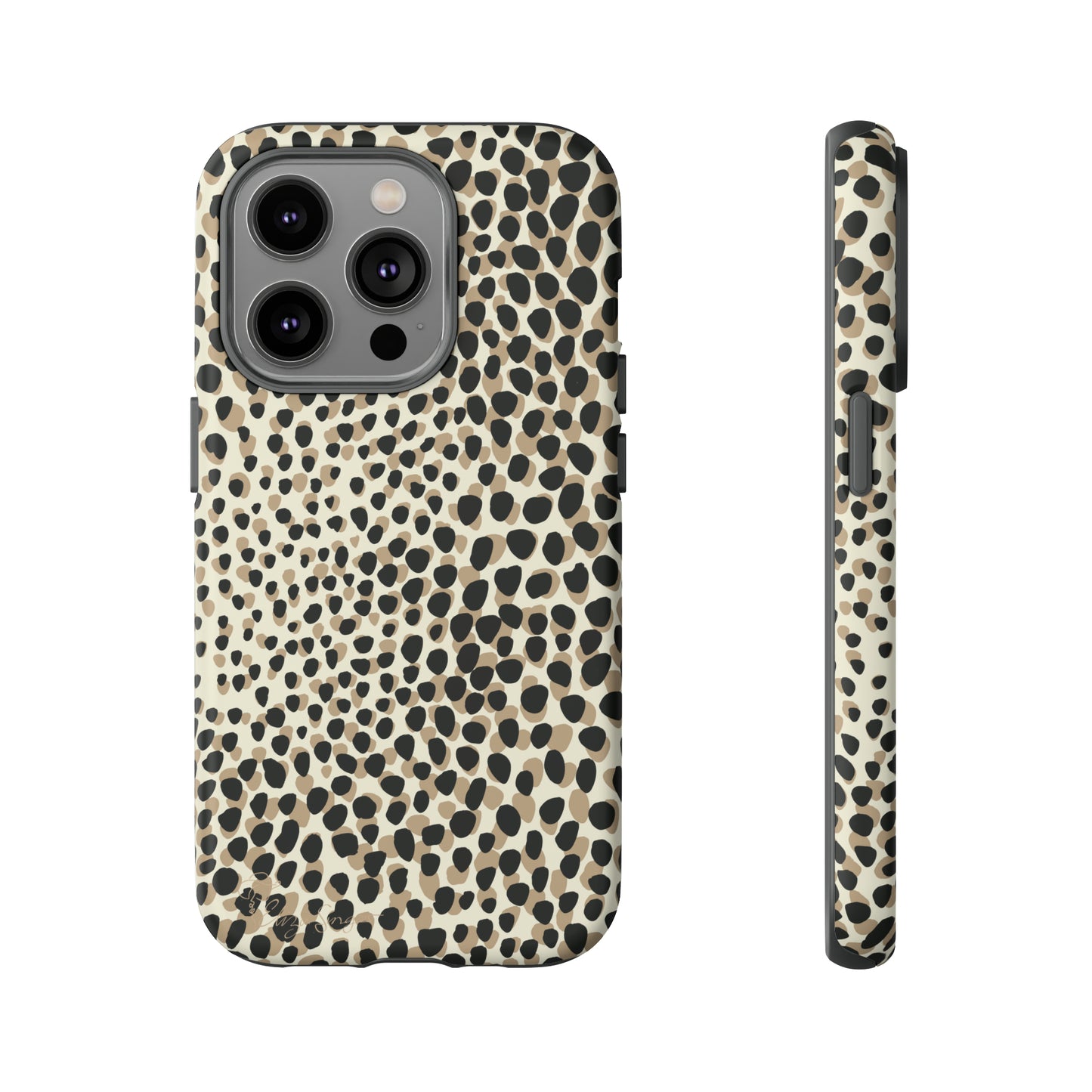 Elevate Your Tech: Abstract Neutral Animal Print iPhone Tough Protective Cover. Leopard-Painted Design in Beige and Black. Compatible with iPhone 15, 14, 13, XS, XR Pro/Max/Mini/P/Plus. Combine Style with Durability. #ElizaSinger #PhoneCase #LeopardPrint 