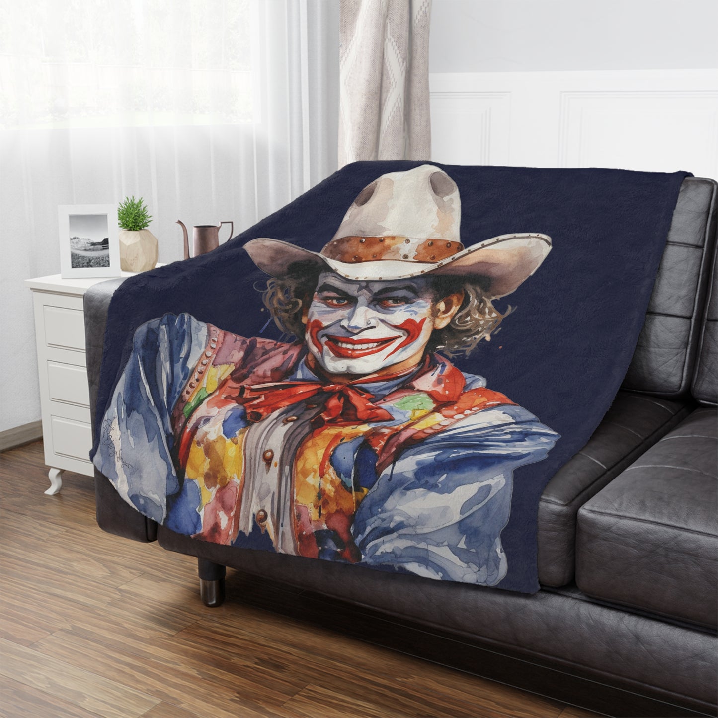 Dark Blue Rodeo Clown Minky Blanket
