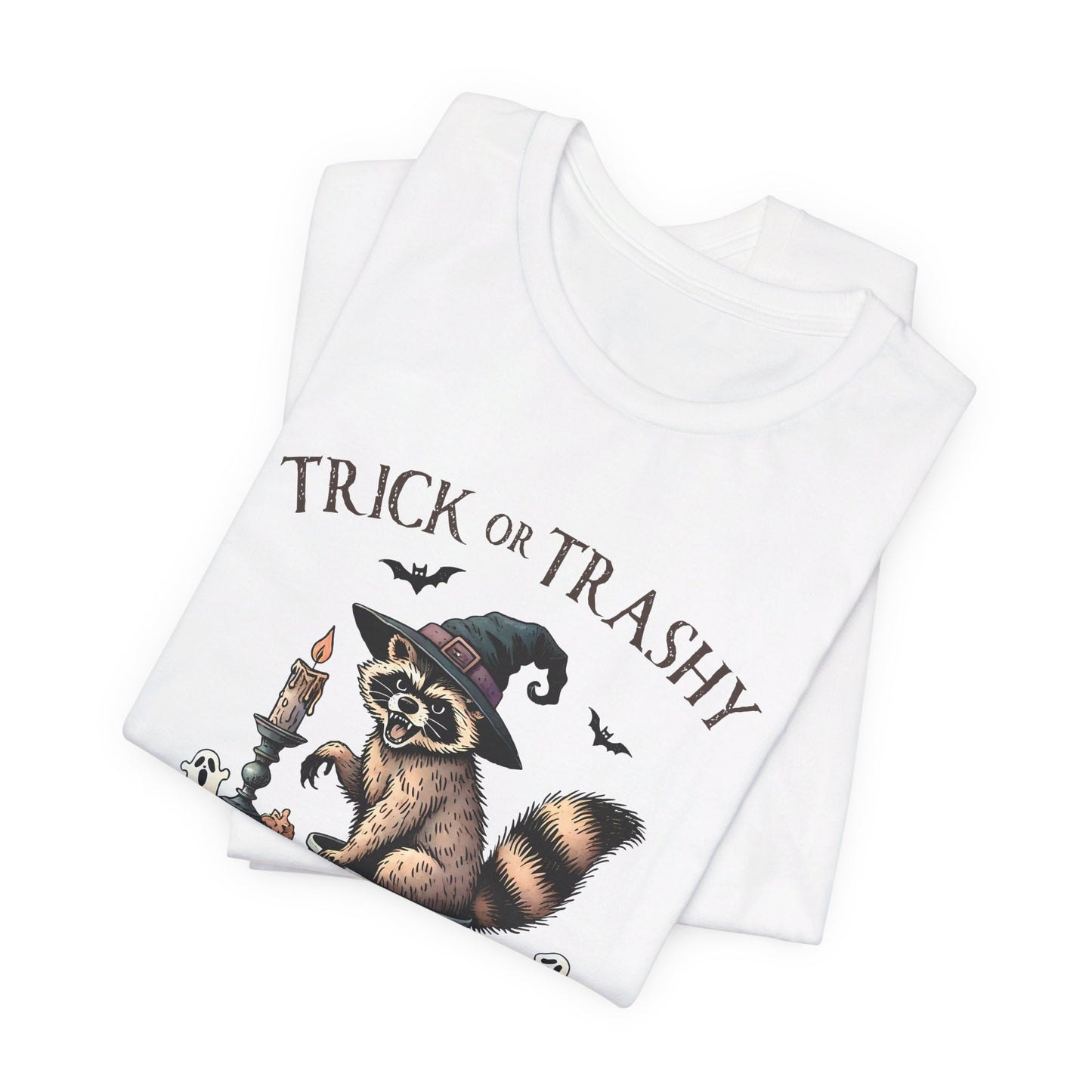 Trick or Trashy: Halloween Bella Canvas T-shirt with Raccoon