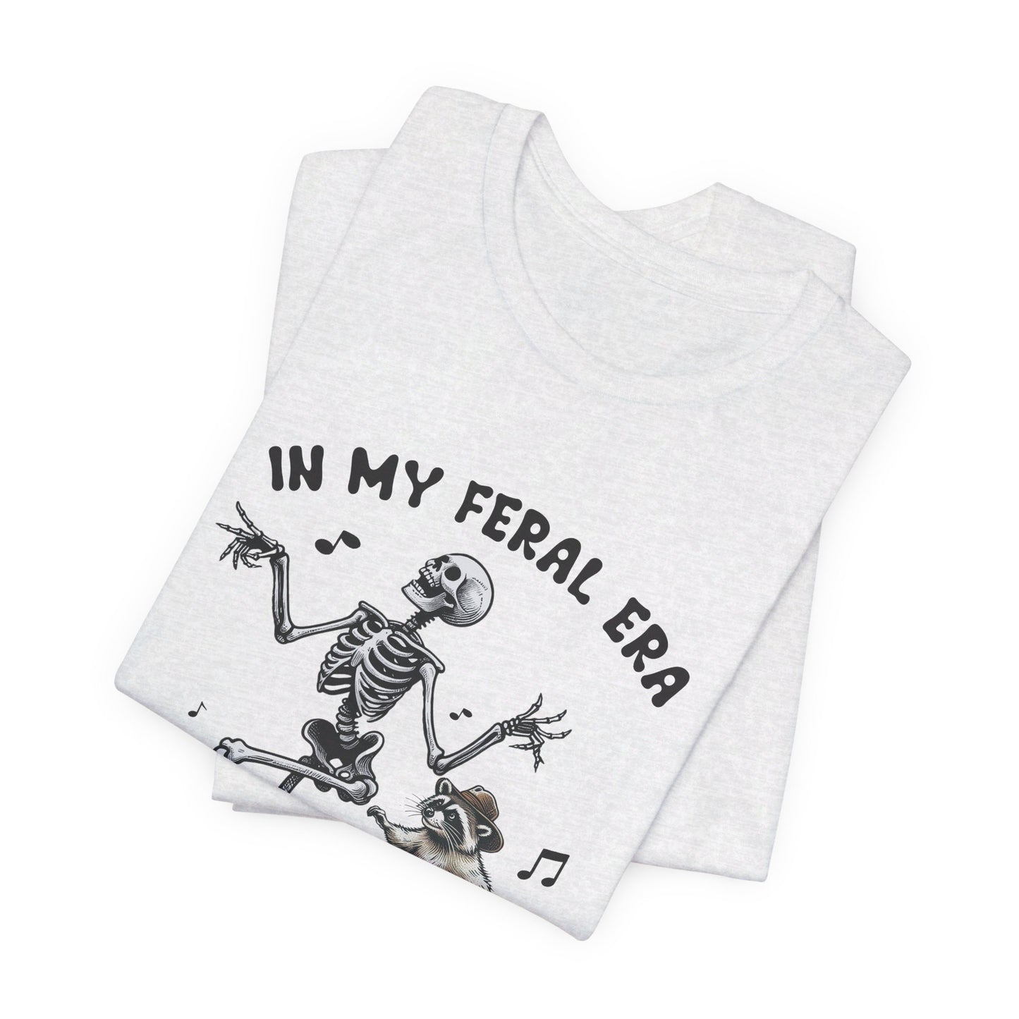 Feral Era: Halloween Bella Canvas T-shirt with Skeleton and Raccoon