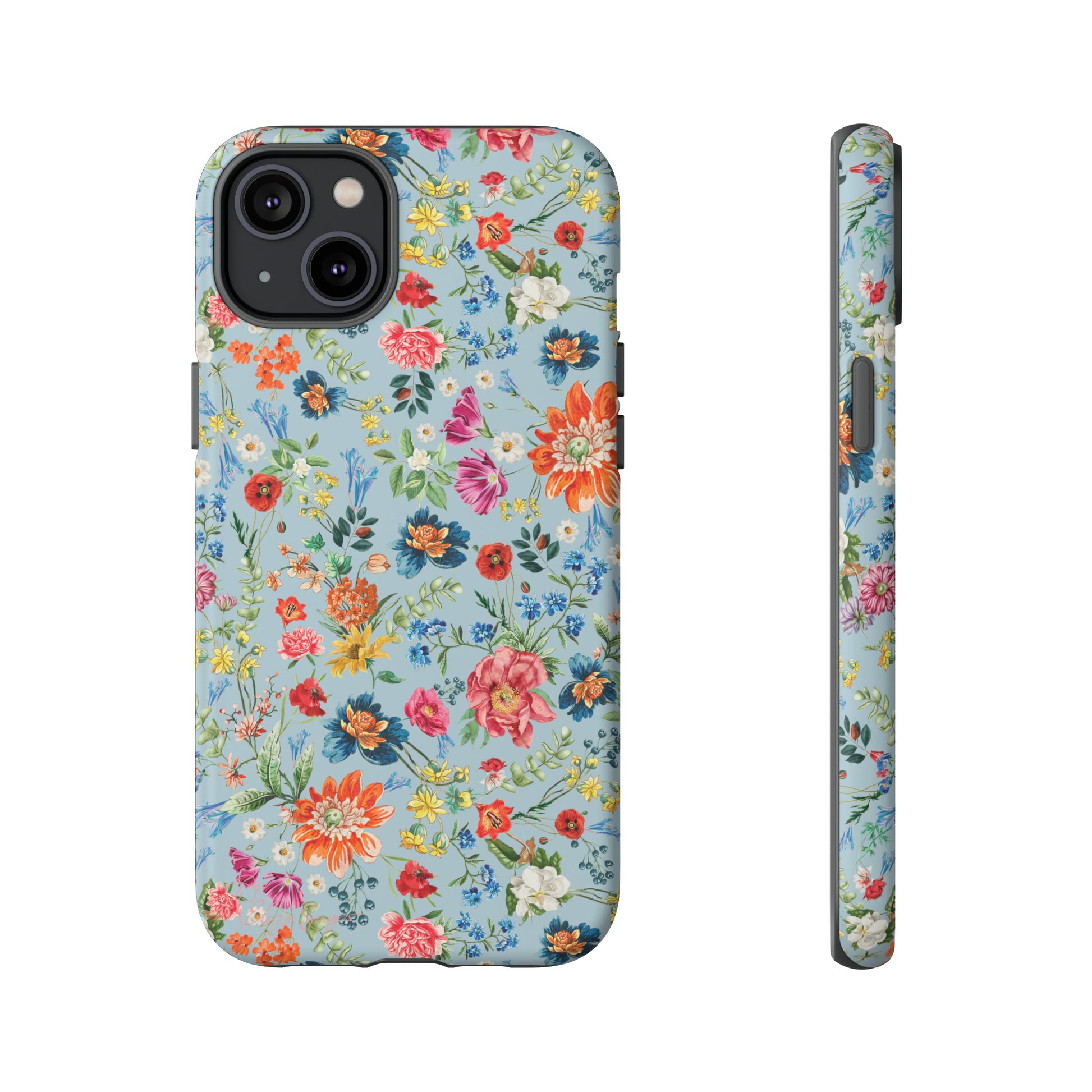 Blossom in Color: Wildflower Floral Colorful Design iPhone Tough Protective Cover. Vibrant flowers in Turquoise and Pink, compatible with iPhone 15, 14, 13, XS, XR Pro/Max/Mini/P/Plus. Embrace Nature's Palette with Style and Durability. #ElizaSinger #PhoneCase #FloralDesign