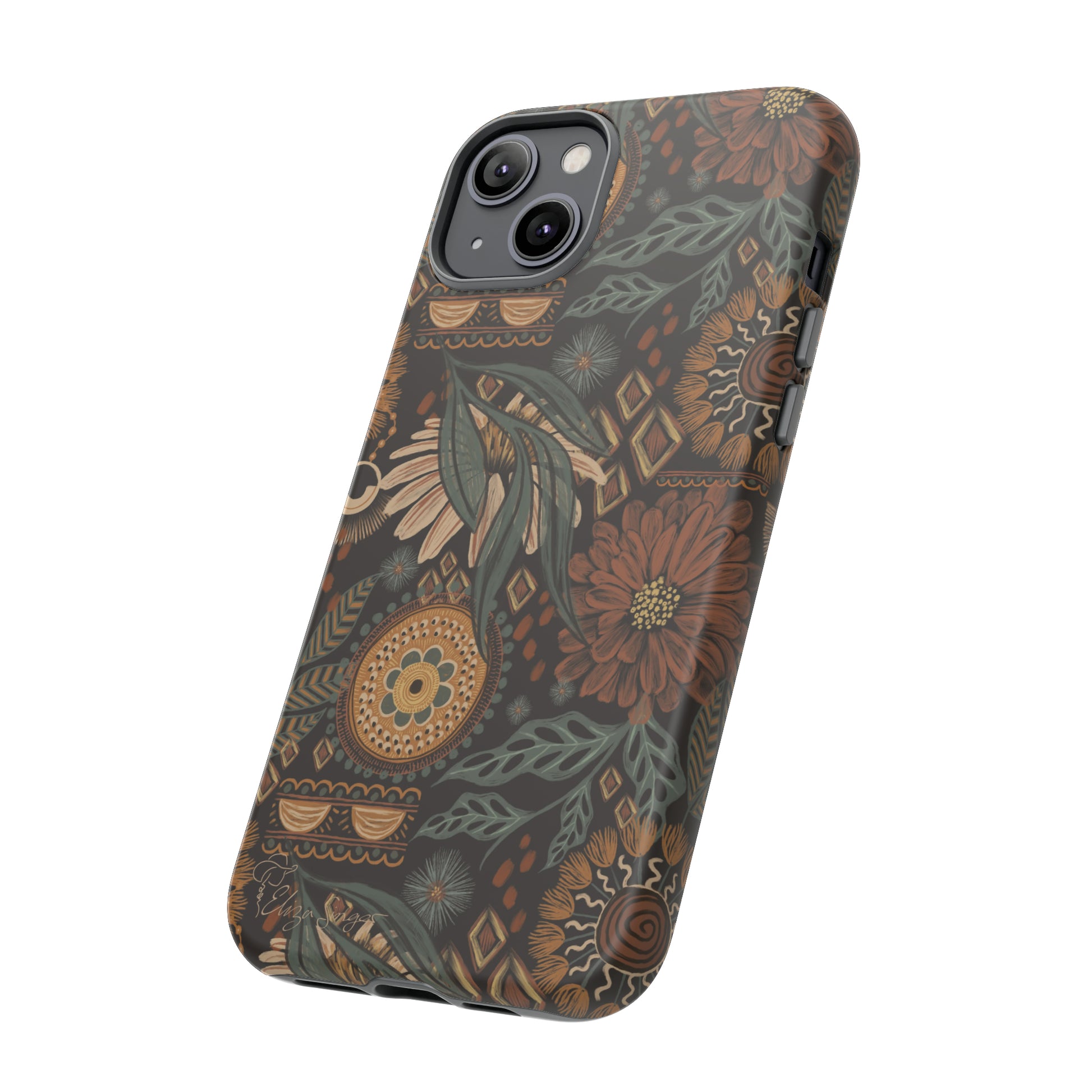 Rustic Boho Bloom: Blissfully Boho Rustic Daisy iPhone Tough Protective Cover. An artful fusion of Flowers, Boho, and floral daisies in a Western design. Compatible with iPhone 15, 14, 13, XS, XR Pro/Max/Mini/P/Plus. Embrace Bohemian Elegance with Durability and Style. #ElizaSinger #PhoneCase #BohoFloral