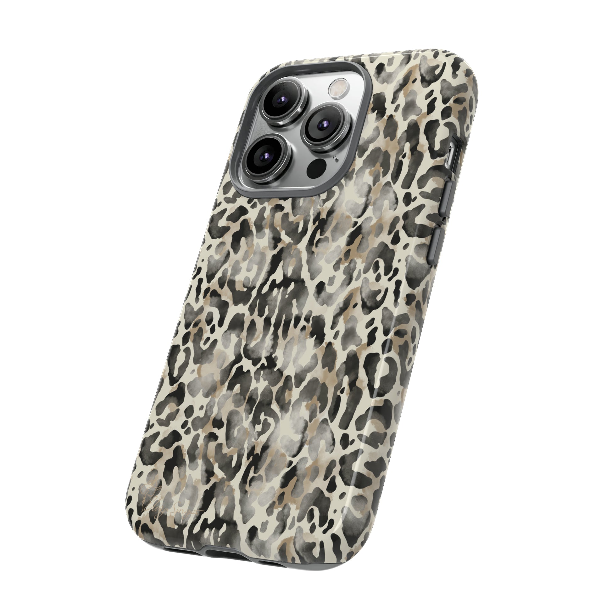 Elevate Your Tech: Abstract Neutral Animal Print iPhone Tough Protective Cover. Leopard-Painted Design in Beige and Black. Compatible with iPhone 15, 14, 13, XS, XR Pro/Max/Mini/P/Plus. Combine Style with Durability. #ElizaSinger #PhoneCase #LeopardPrint 