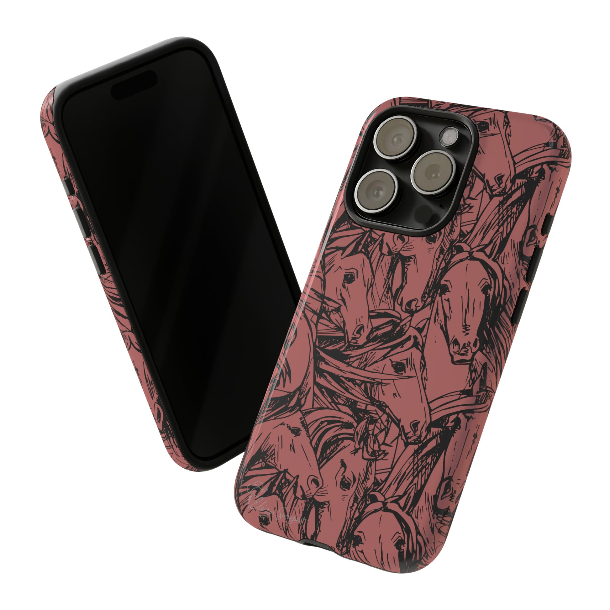 Gallop in Style: Horse Art Western Design iPhone Tough Protective Cover. Featuring a Scribble Horse Drawing, compatible with iPhone 15, 14, 13, 12, 11, XS, XR Pro/Max/Mini/P/Plus. Unleash the Rider in You with Style and Durability. #ElizaSinger #PhoneCase #WesternArt