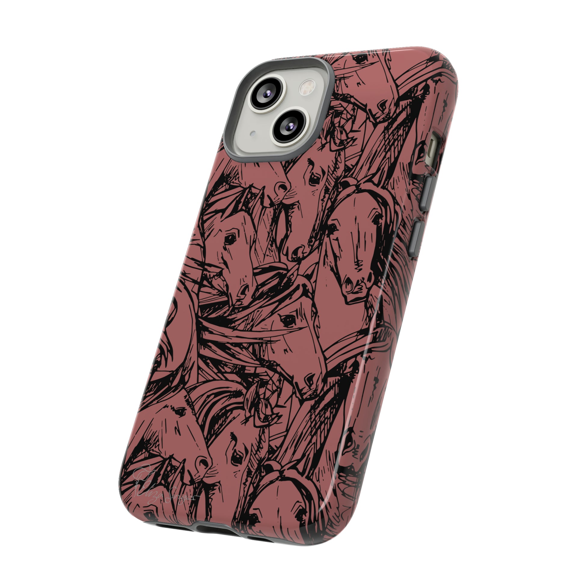 Gallop in Style: Horse Art Western Design iPhone Tough Protective Cover. Featuring a Scribble Horse Drawing, compatible with iPhone 15, 14, 13, 12, 11, XS, XR Pro/Max/Mini/P/Plus. Unleash the Rider in You with Style and Durability. #ElizaSinger #PhoneCase #WesternArt