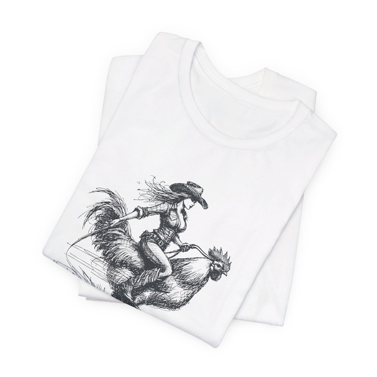 Scribble Style: Bella Canvas T-shirt with Cowgirl on Rooster