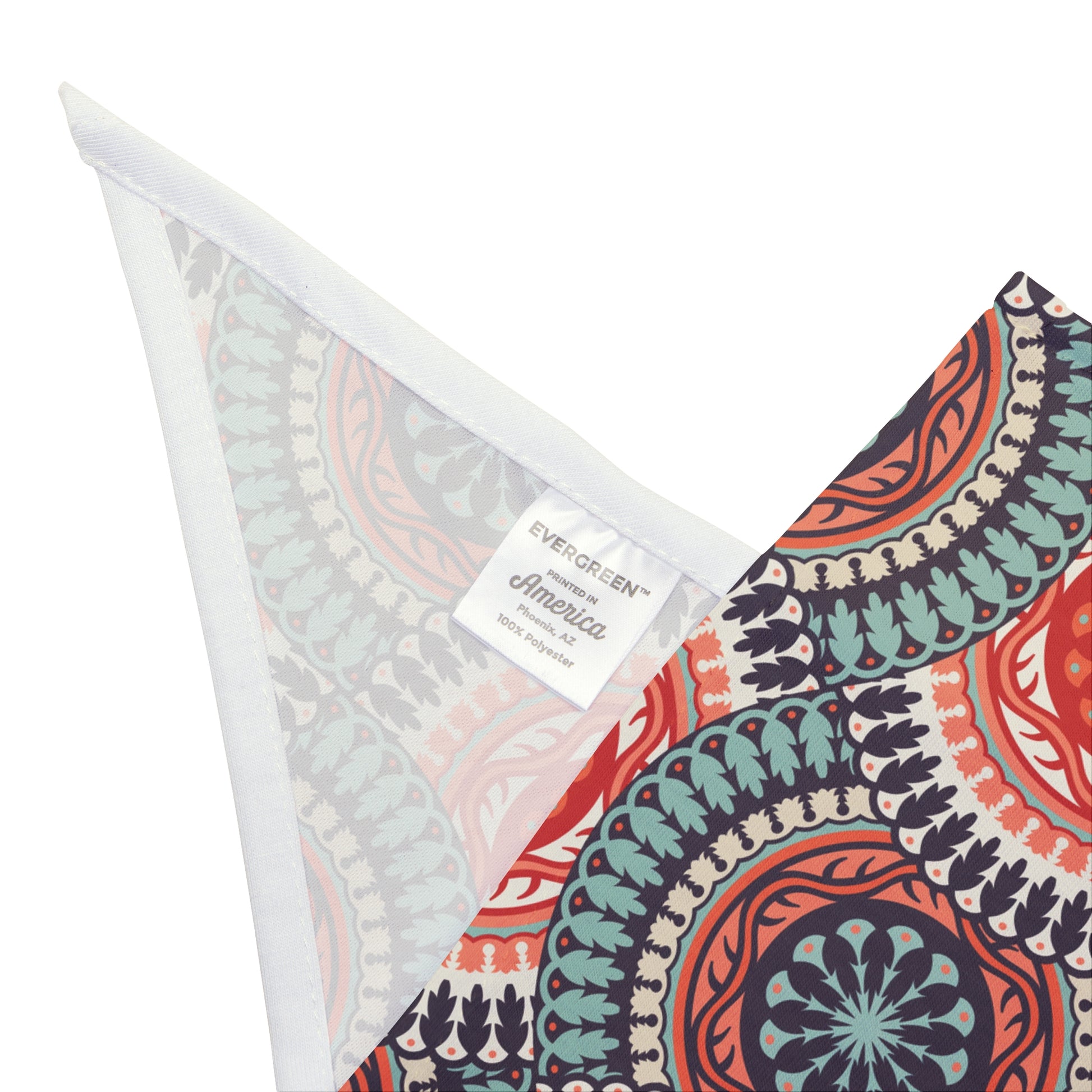 Step into a world of Western elegance with our Western Charm Dog Bandana/Wild Rag. The muted mandala-style design, almost resembling a Western concho, in colors of turquoise, coral, and dark purple creates a visually stunning and sophisticated accessory. Crafted from soft-spun polyester, this bandana/wild rag ensures both comfort