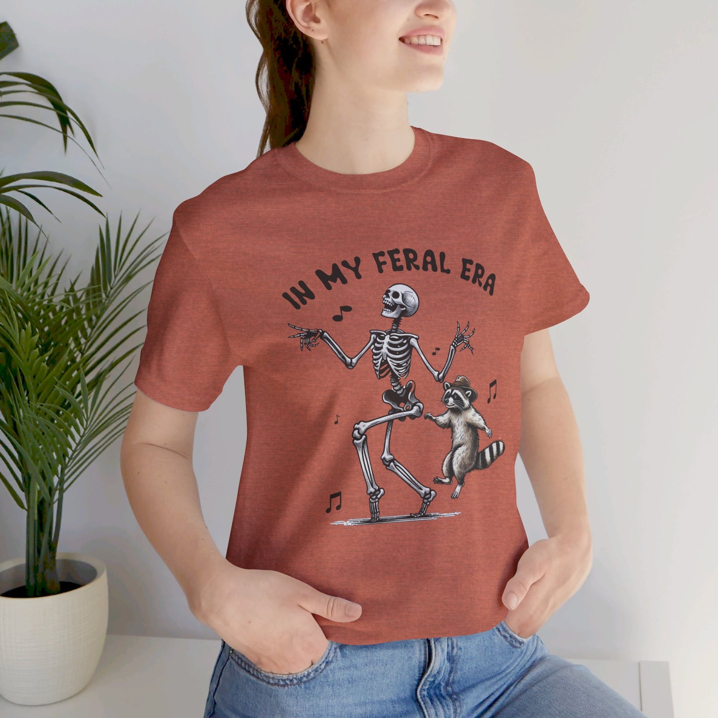 Feral Era: Halloween Bella Canvas T-shirt with Skeleton and Raccoon