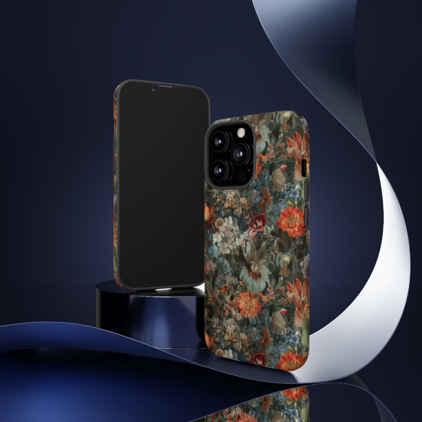 Blooms in Shadows: Botany Floral Dark Flowers iPhone Tough Protective Cover. A captivating blend of Flowers in muted colors, compatible with iPhone 15, 14, 13, XS, XR Pro/Max/Mini/P/Plus. Unleash Nature's Elegance with Durability and Style. #ElizaSinger #PhoneCase #FloralDesign