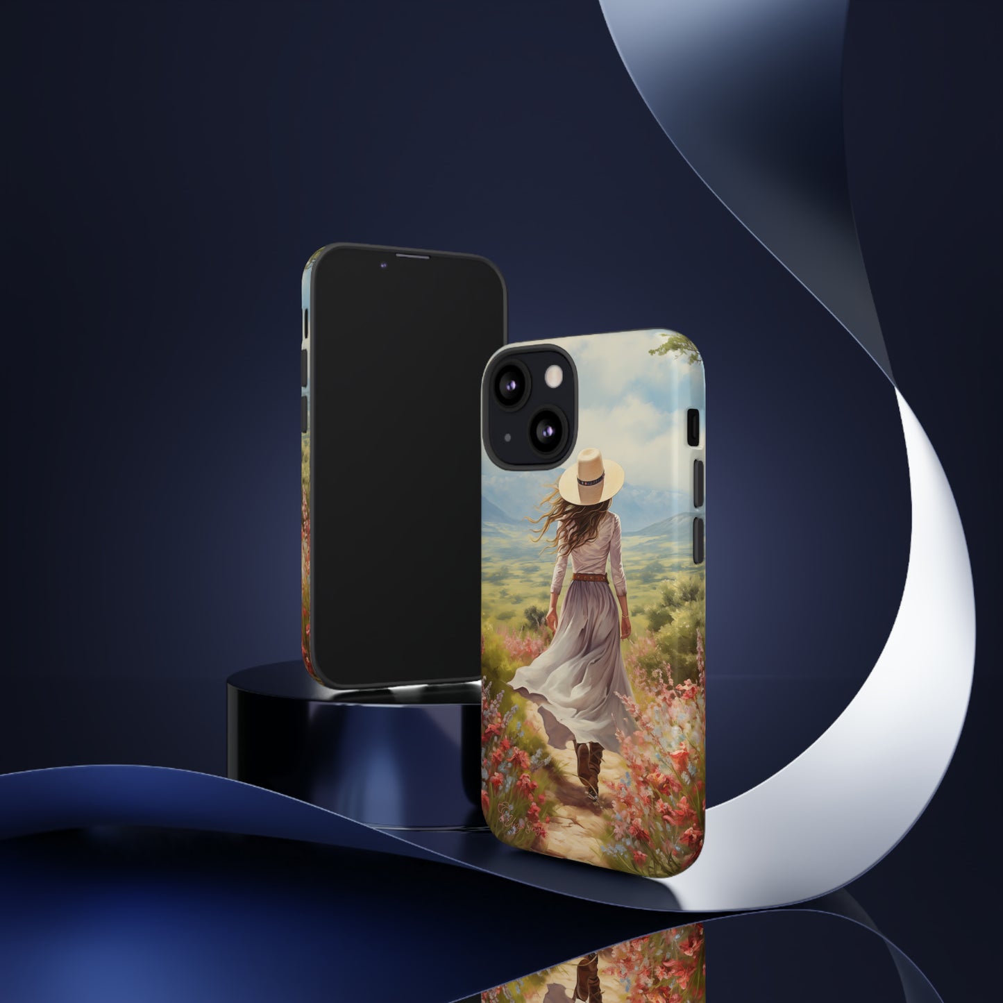 Embrace Whimsical Protection: Tough Western Cell Phone Case by Eliza Singer. Step into a World of Enchantment with a Stylish Woman Amidst Nature's Beauty. Safeguard Your Phone with Artistic Charm. #ElizaSinger #PhoneCase #WesternStyle 