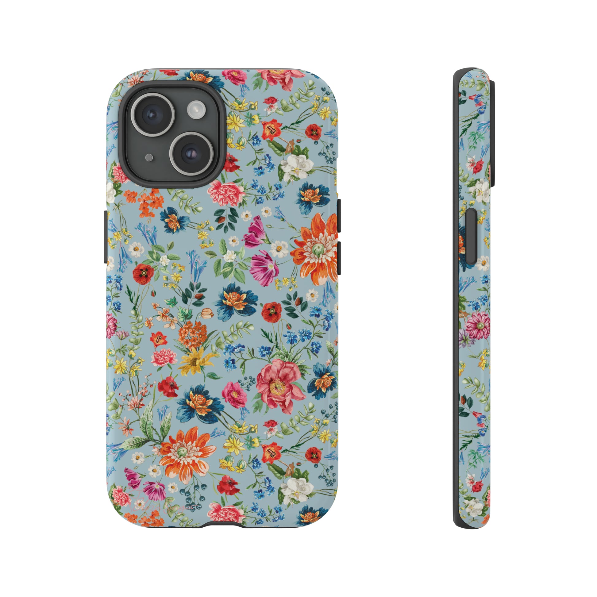 Blossom in Color: Wildflower Floral Colorful Design iPhone Tough Protective Cover. Vibrant flowers in Turquoise and Pink, compatible with iPhone 15, 14, 13, XS, XR Pro/Max/Mini/P/Plus. Embrace Nature's Palette with Style and Durability. #ElizaSinger #PhoneCase #FloralDesign