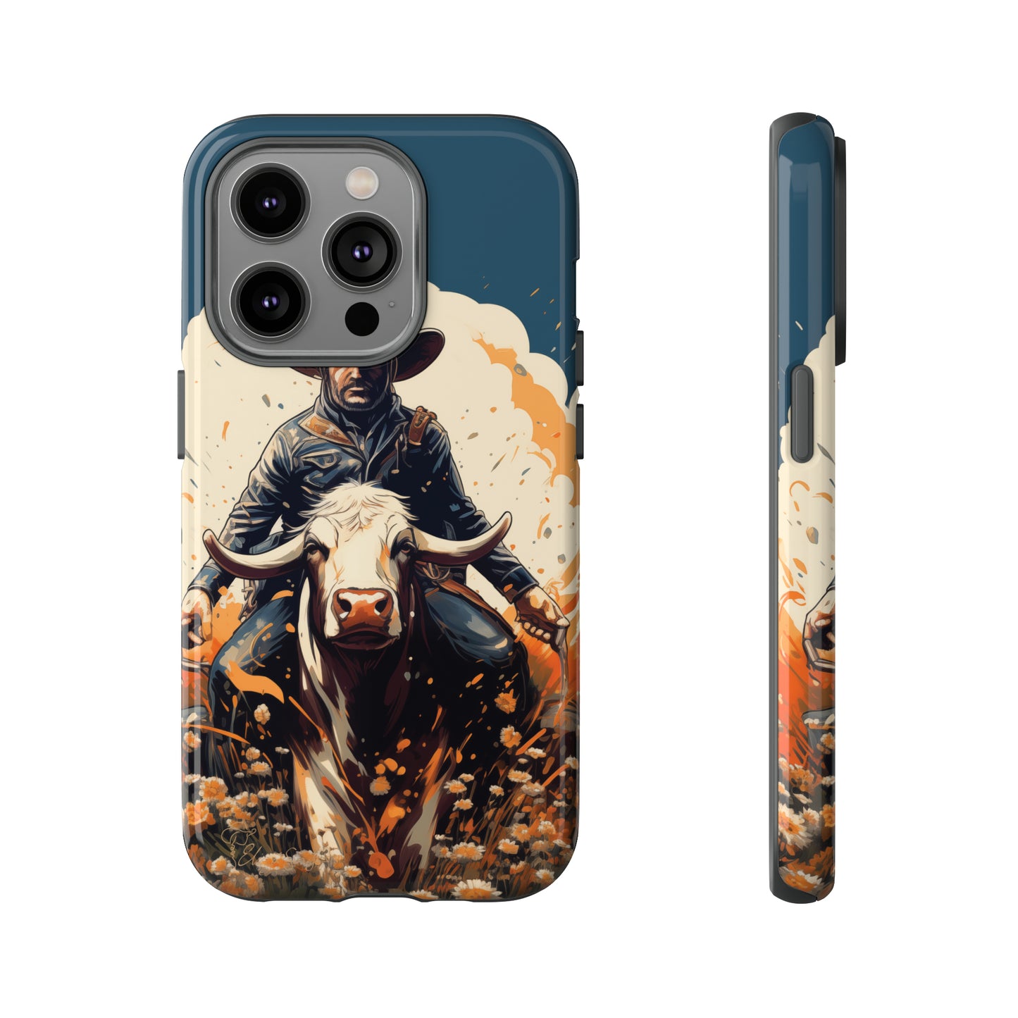 Time-Tested Charm: Immerse yourself in the charm of yesteryear with our Tough Cell Phone Case. Featuring a cowboy on a cow in a field of flowers, this design exudes retro vibes. Experience the perfect blend of vintage style and durable protection. Elevate your phone with a touch of timeless allure. #ElizaSinger #PhoneCase #VintageCharm