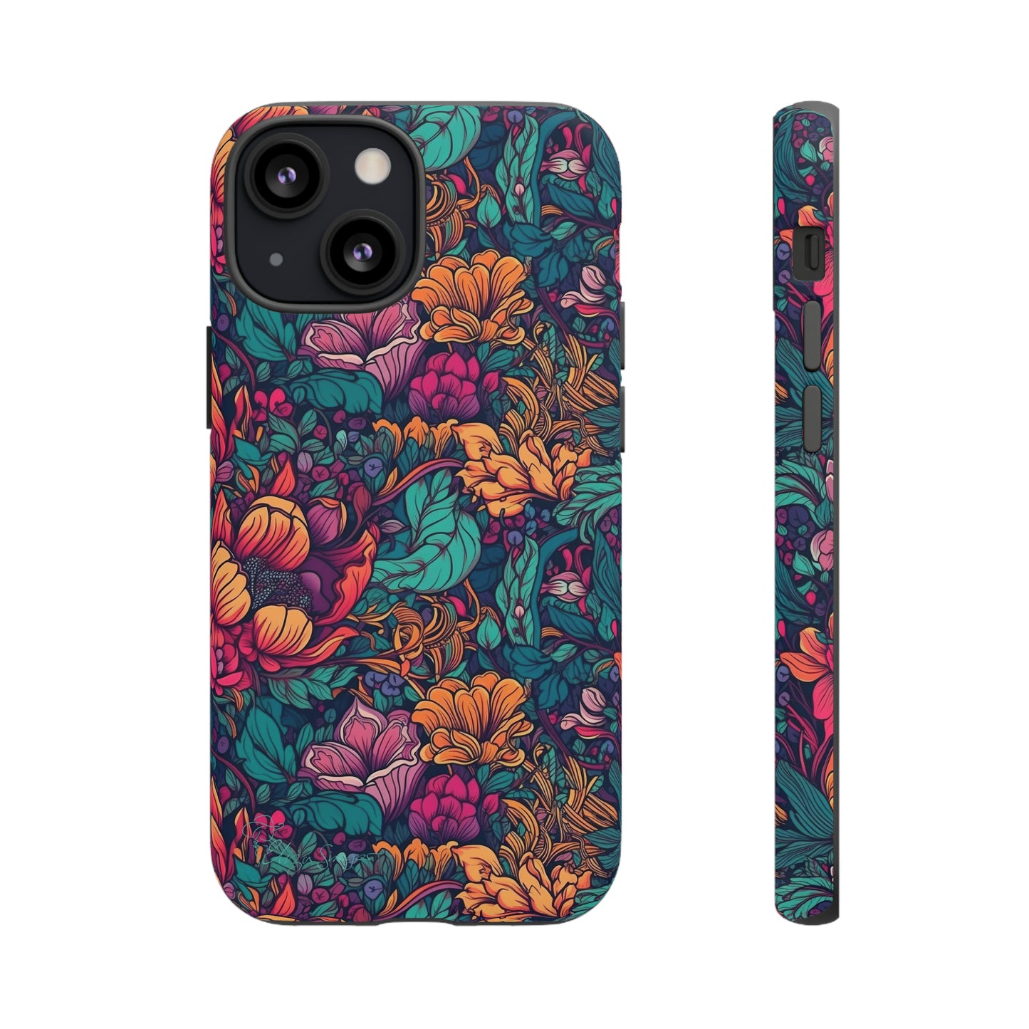 Vibrant Boho Blossoms: iPhone Tough Protective Cover. Featuring a bright abstract floral design, this case adds a touch of Bohemian flair. Compatible with iPhone 15, 14, 13, XS, XR Pro/Max/Mini/P/Plus. Embrace Boho Chic with Style and Durability. #ElizaSinger #PhoneCase #FloralDesign