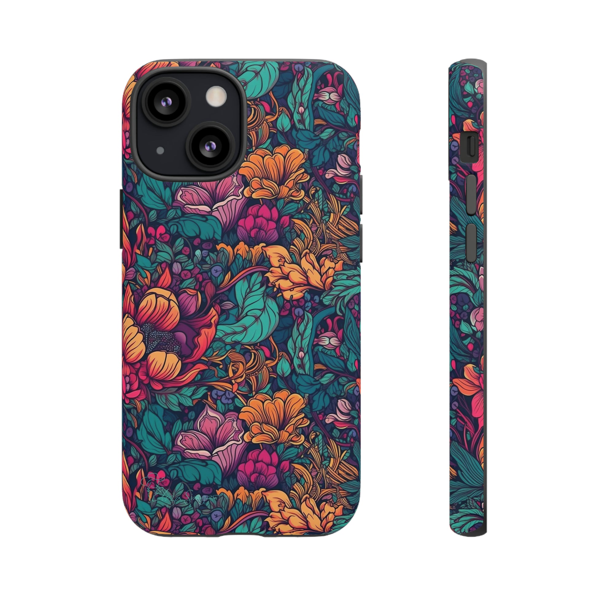 Vibrant Boho Blossoms: iPhone Tough Protective Cover. Featuring a bright abstract floral design, this case adds a touch of Bohemian flair. Compatible with iPhone 15, 14, 13, XS, XR Pro/Max/Mini/P/Plus. Embrace Boho Chic with Style and Durability. #ElizaSinger #PhoneCase #FloralDesign