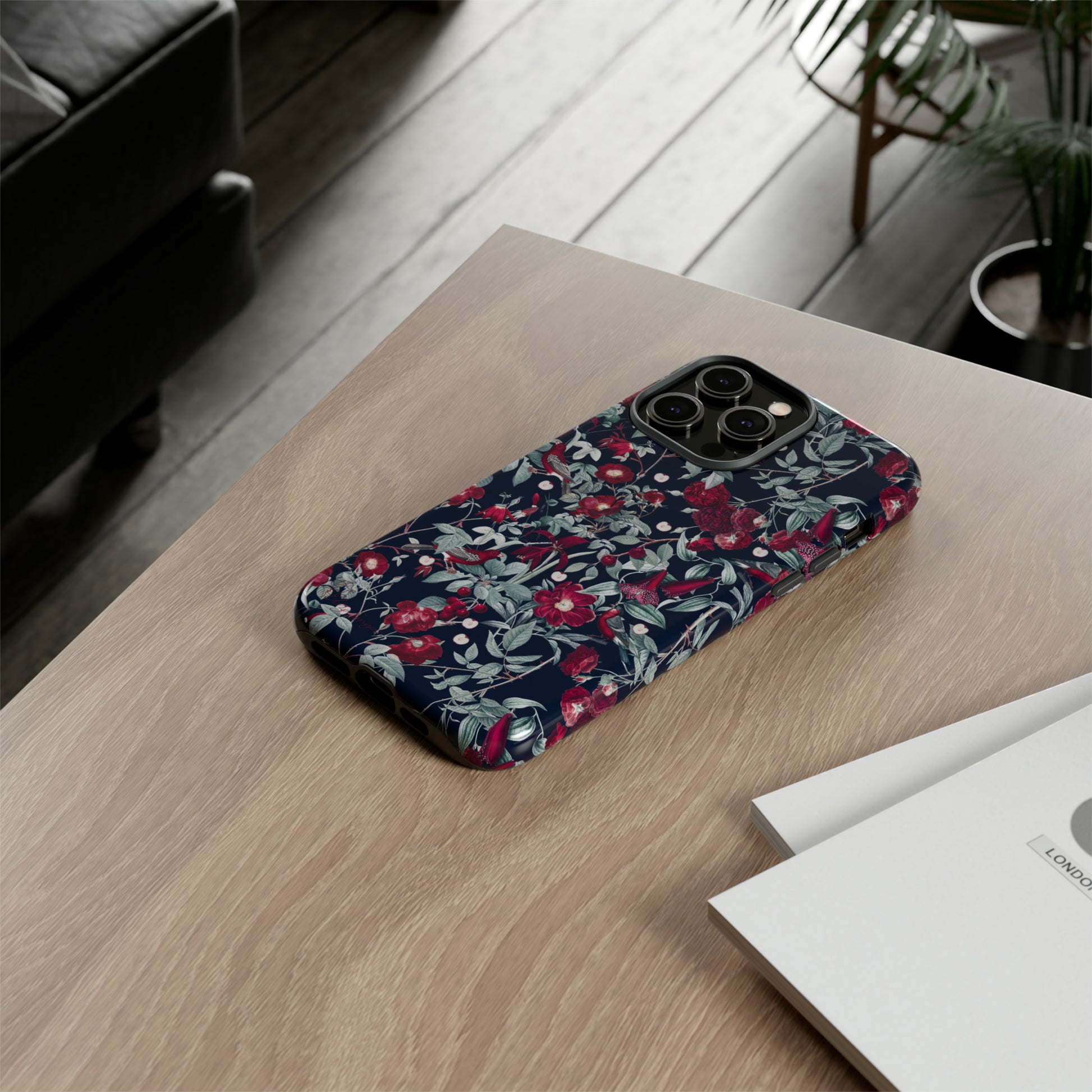Blossom Serenade: Cherry Blossom Serenade Burgundy Navy Dark iPhone Tough Protective Cover. A captivating blend of Flowers in burgundy and navy hues, featuring a muted design. Compatible with iPhone 15, 14, 13, XS, XR Pro/Max/Mini/P/Plus. Elevate your device with this enchanting and stylish protective cover. #ElizaSinger #PhoneCase #FloralDesign
