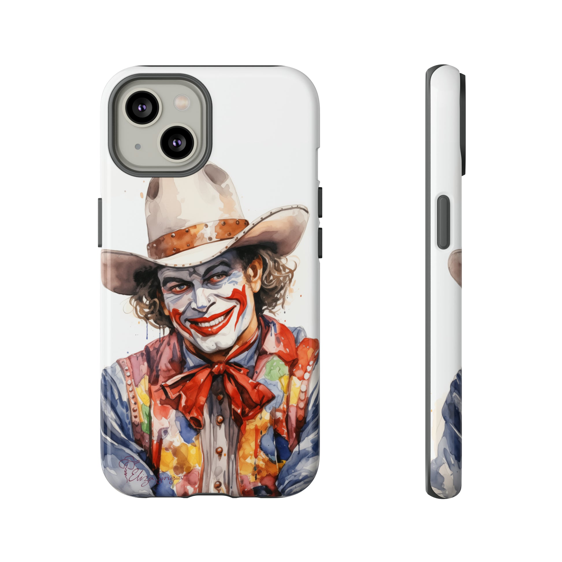Unveiling our Tough Western Cell Phone Case: Watercolor Rodeo Clown Edition! Immerse yourself in the world of rodeo with this charming watercolor depiction of a rodeo clown on a white background. A perfect blend of style and durability.