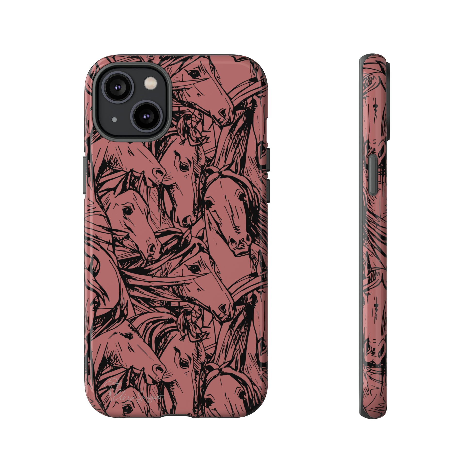Gallop in Style: Horse Art Western Design iPhone Tough Protective Cover. Featuring a Scribble Horse Drawing, compatible with iPhone 15, 14, 13, 12, 11, XS, XR Pro/Max/Mini/P/Plus. Unleash the Rider in You with Style and Durability. #ElizaSinger #PhoneCase #WesternArt