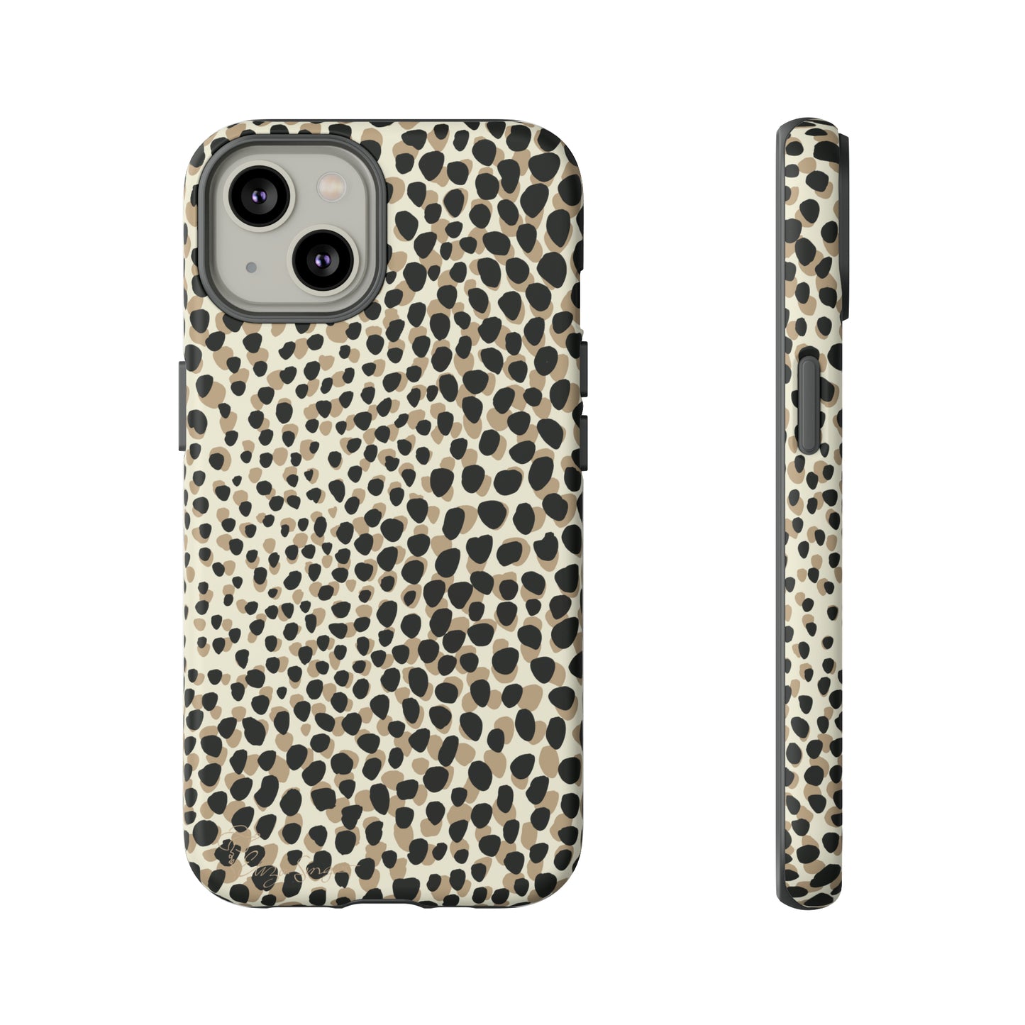 Elevate Your Tech: Abstract Neutral Animal Print iPhone Tough Protective Cover. Leopard-Painted Design in Beige and Black. Compatible with iPhone 15, 14, 13, XS, XR Pro/Max/Mini/P/Plus. Combine Style with Durability. #ElizaSinger #PhoneCase #LeopardPrint 