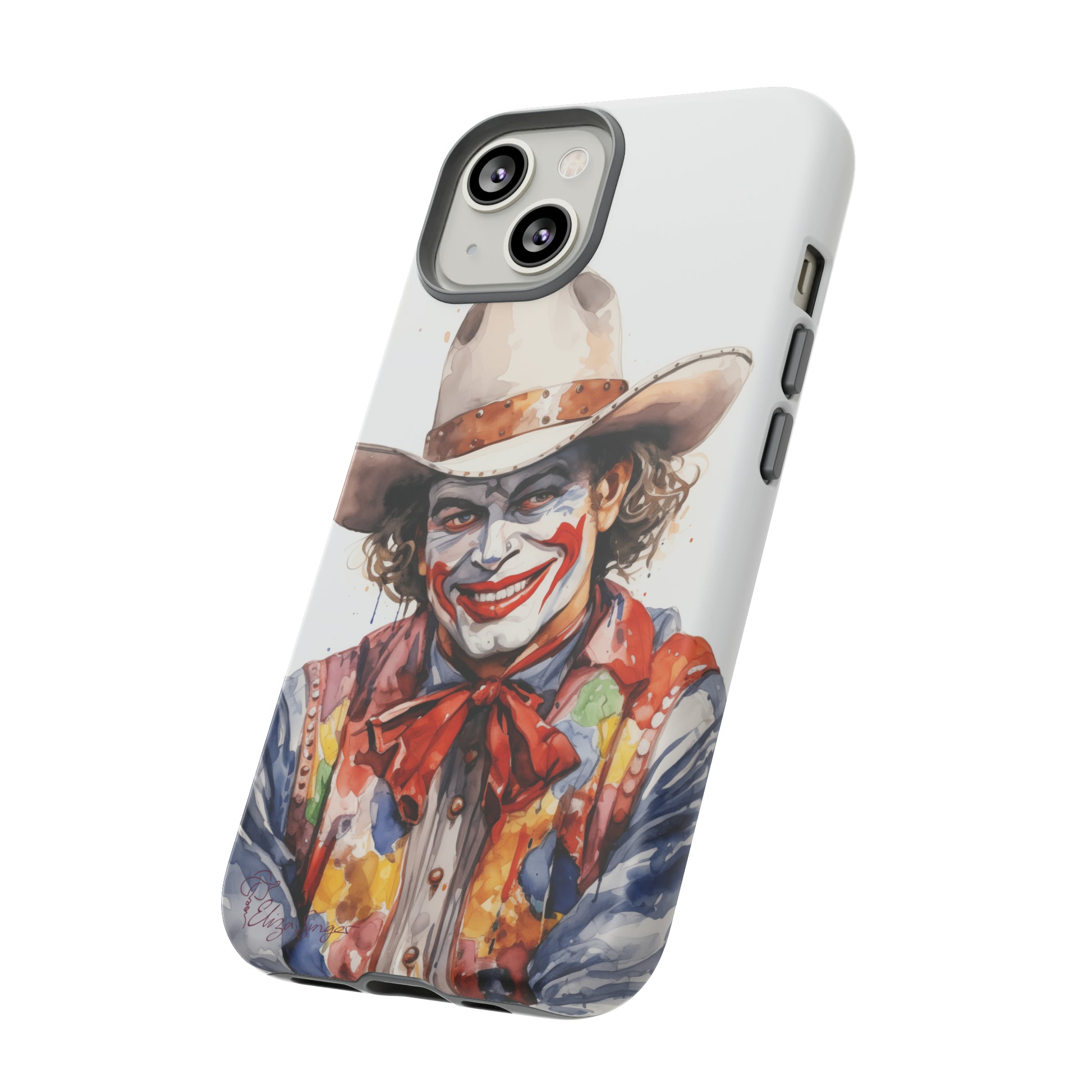 Unveiling our Tough Western Cell Phone Case: Watercolor Rodeo Clown Edition! Immerse yourself in the world of rodeo with this charming watercolor depiction of a rodeo clown on a white background. A perfect blend of style and durability.