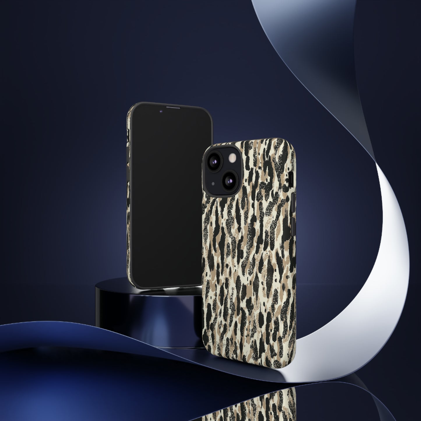 Elevate Your Tech: Abstract Neutral Animal Print iPhone Tough Protective Cover. Leopard-Painted Design in Beige and Black. Compatible with iPhone 15, 14, 13, XS, XR Pro/Max/Mini/P/Plus. Unleash the Wild with Style and Durability. #ElizaSinger #PhoneCase #LeopardPrint 