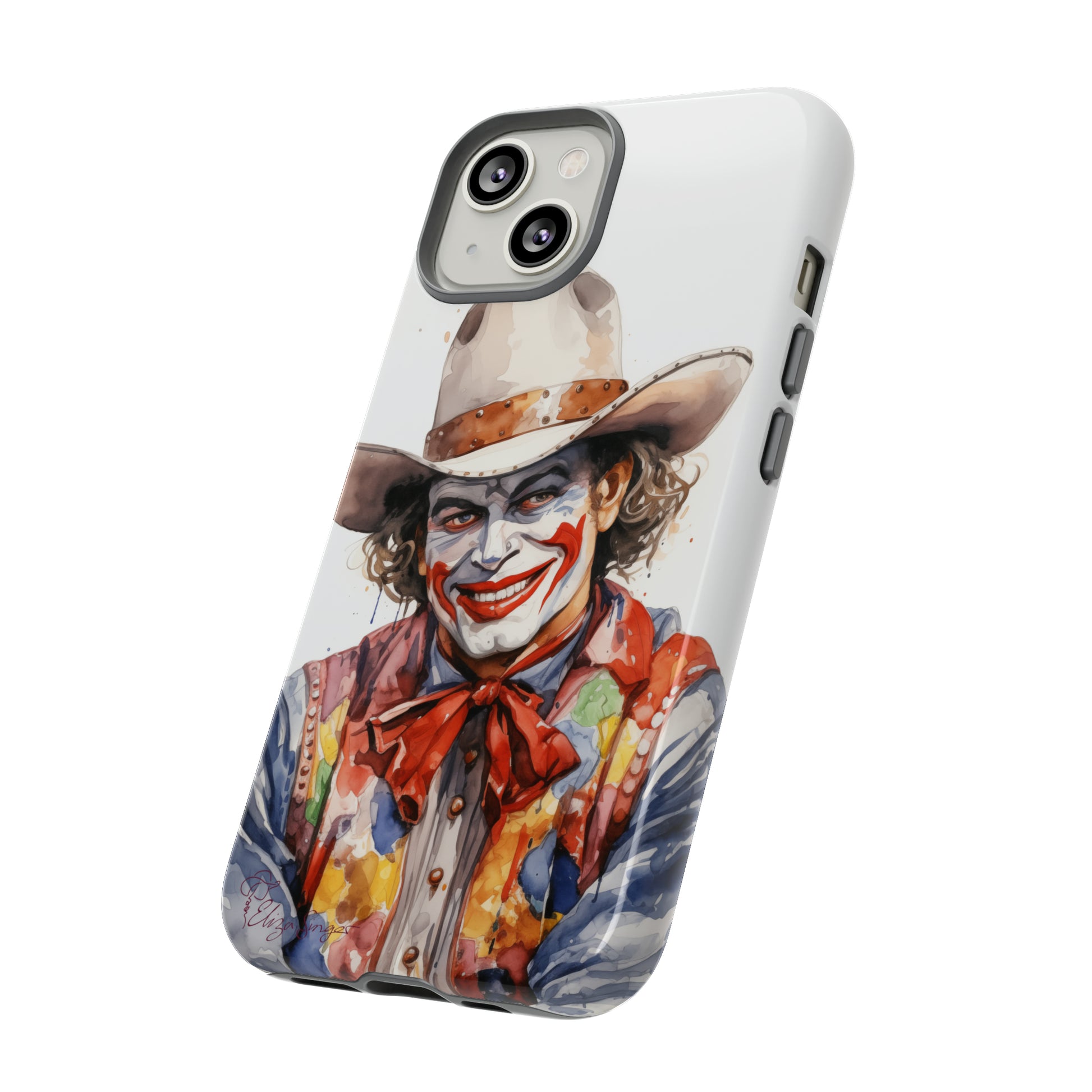 Unveiling our Tough Western Cell Phone Case: Watercolor Rodeo Clown Edition! Immerse yourself in the world of rodeo with this charming watercolor depiction of a rodeo clown on a white background. A perfect blend of style and durability.