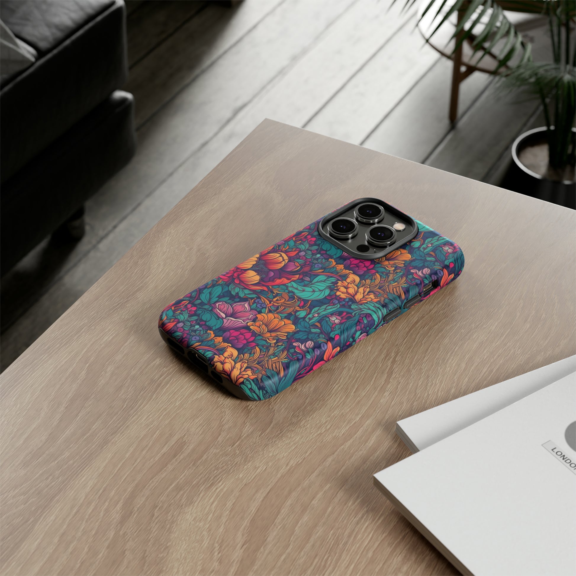 Vibrant Boho Blossoms: iPhone Tough Protective Cover. Featuring a bright abstract floral design, this case adds a touch of Bohemian flair. Compatible with iPhone 15, 14, 13, XS, XR Pro/Max/Mini/P/Plus. Embrace Boho Chic with Style and Durability. #ElizaSinger #PhoneCase #FloralDesign