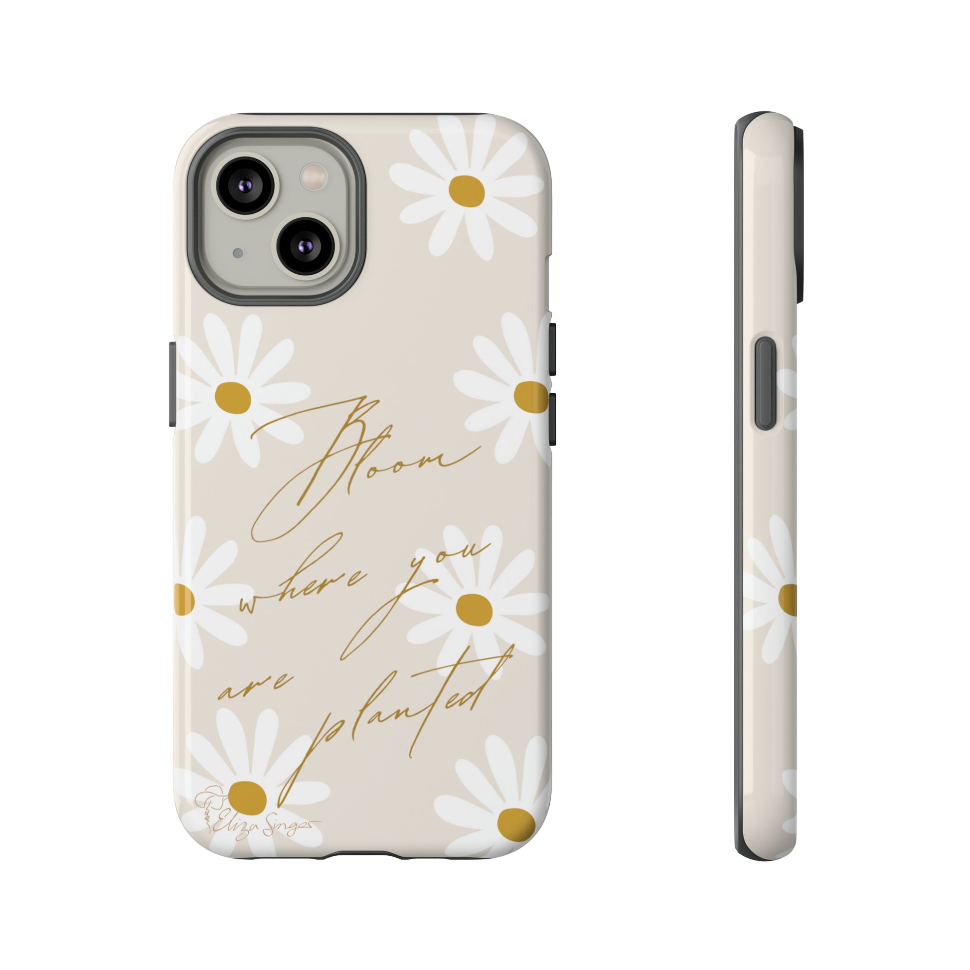 Sunny Boho Blooms: Boho Flower Daisy iPhone Tough Protective Case. A lively fusion of Flowers, Boho, and floral daisies design. Compatible with iPhone 15, 14, 13, XS, XR Pro/Max/Mini/P/Plus. Elevate Your Device with Bohemian Charm and Durability. #ElizaSinger #PhoneCase #FloralDesign