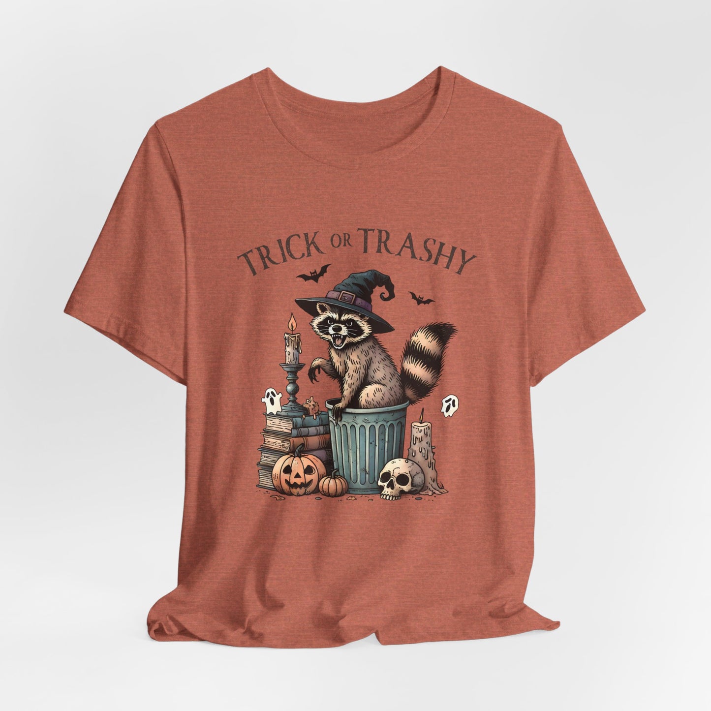 Trick or Trashy: Halloween Bella Canvas T-shirt with Raccoon