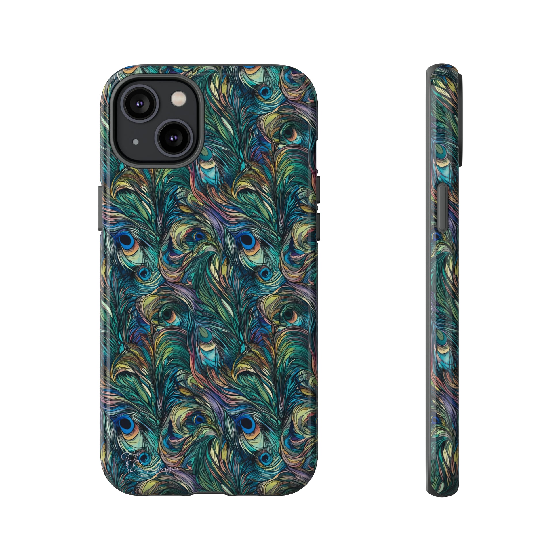 Feathered Elegance: Boho Feather Peacock Vibrant Art iPhone Tough Protective Cover. Adorned with Turquoise Feathers, compatible with iPhone 15, 14, 13, XS, XR Pro/Max/Mini/P/Plus. Embrace Bohemian Vibes with Style and Durability. #ElizaSinger #PhoneCase #BohoFeathers