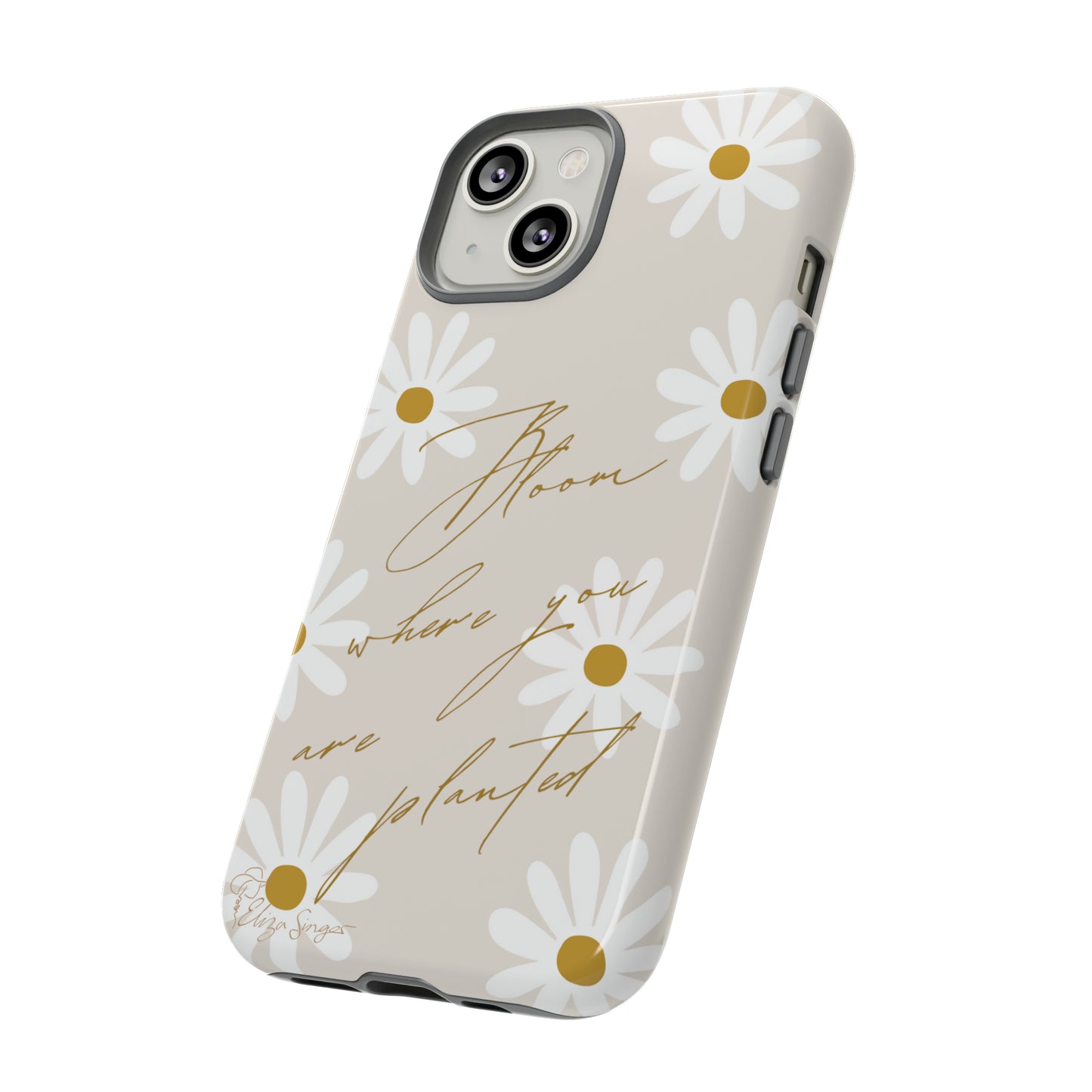 Sunny Boho Blooms: Boho Flower Daisy iPhone Tough Protective Case. A lively fusion of Flowers, Boho, and floral daisies design. Compatible with iPhone 15, 14, 13, XS, XR Pro/Max/Mini/P/Plus. Elevate Your Device with Bohemian Charm and Durability. #ElizaSinger #PhoneCase #FloralDesign