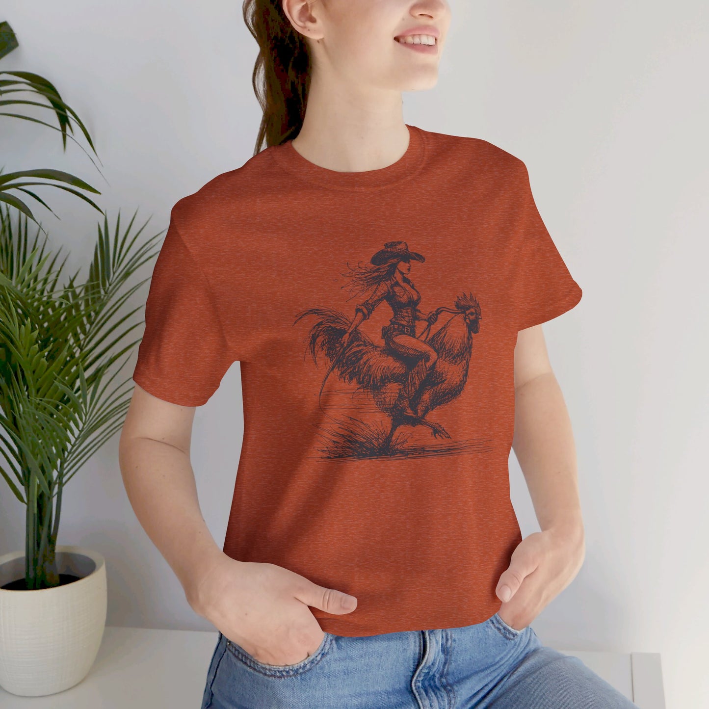 Scribble Style: Bella Canvas T-shirt with Cowgirl on Rooster
