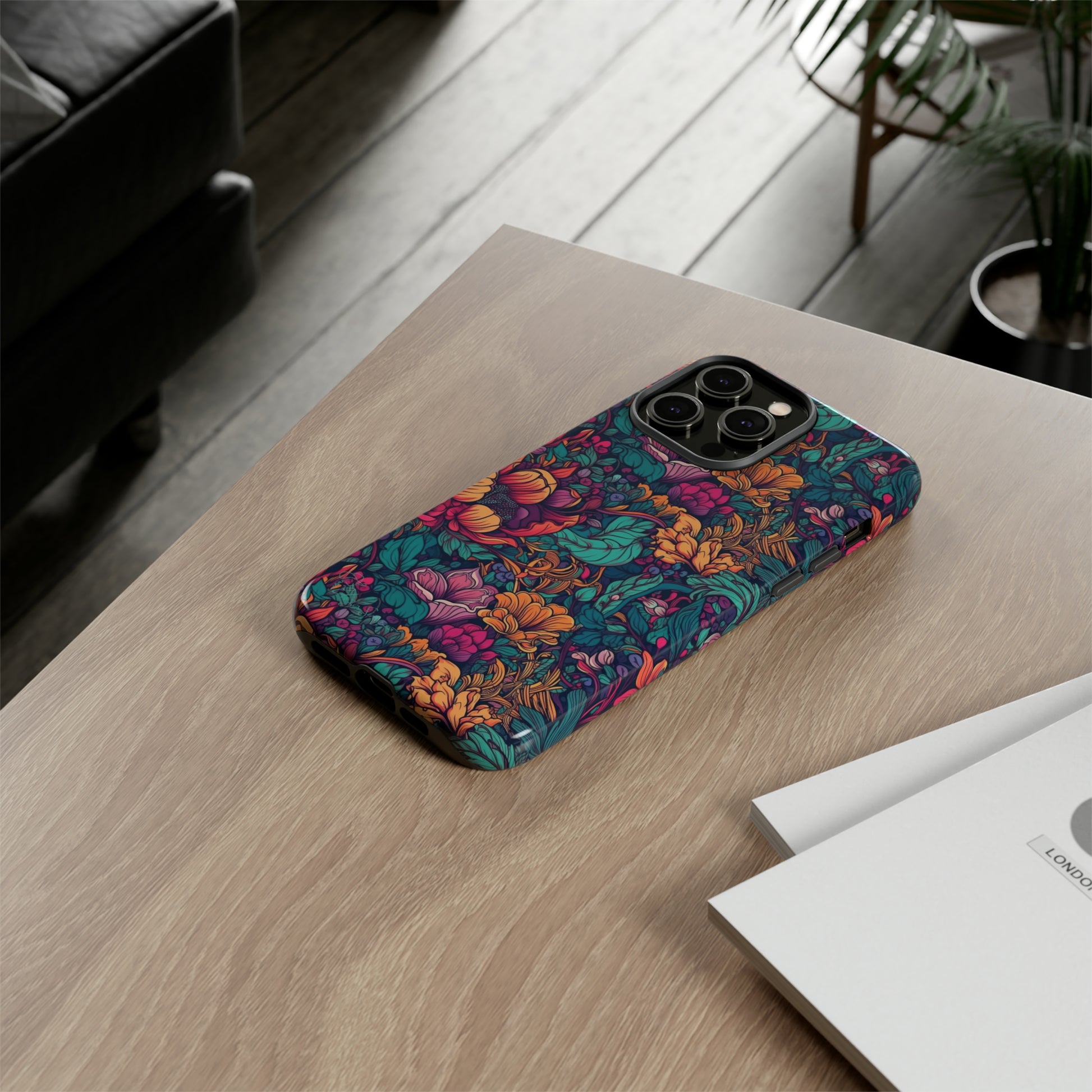 Vibrant Boho Blossoms: iPhone Tough Protective Cover. Featuring a bright abstract floral design, this case adds a touch of Bohemian flair. Compatible with iPhone 15, 14, 13, XS, XR Pro/Max/Mini/P/Plus. Embrace Boho Chic with Style and Durability. #ElizaSinger #PhoneCase #FloralDesign