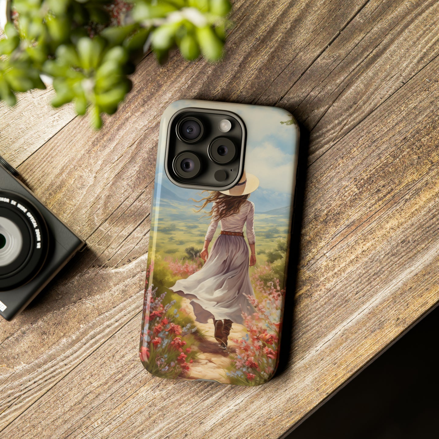 Embrace Whimsical Protection: Tough Western Cell Phone Case by Eliza Singer. Step into a World of Enchantment with a Stylish Woman Amidst Nature's Beauty. Safeguard Your Phone with Artistic Charm. #ElizaSinger #PhoneCase #WesternStyle 