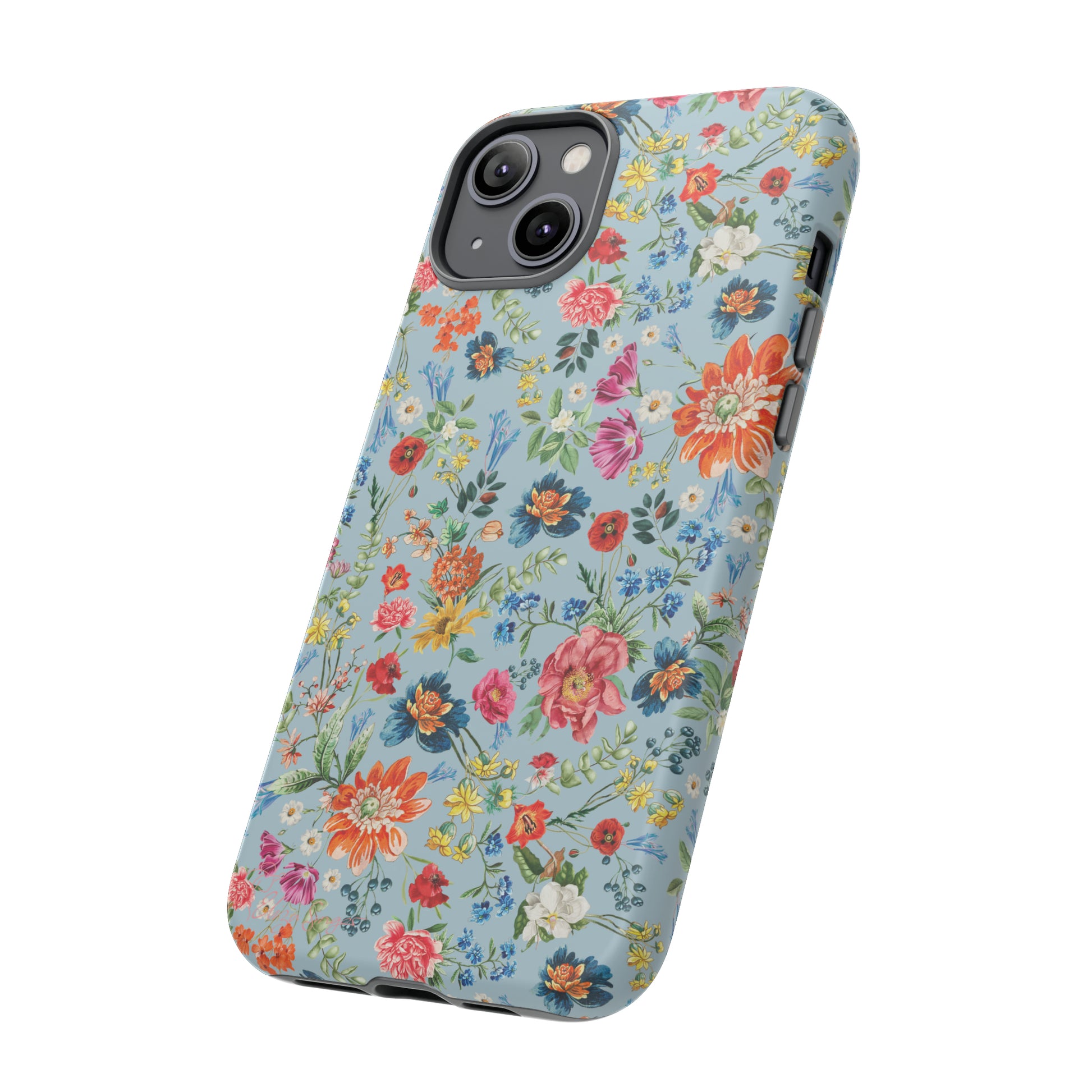 Blossom in Color: Wildflower Floral Colorful Design iPhone Tough Protective Cover. Vibrant flowers in Turquoise and Pink, compatible with iPhone 15, 14, 13, XS, XR Pro/Max/Mini/P/Plus. Embrace Nature's Palette with Style and Durability. #ElizaSinger #PhoneCase #FloralDesign