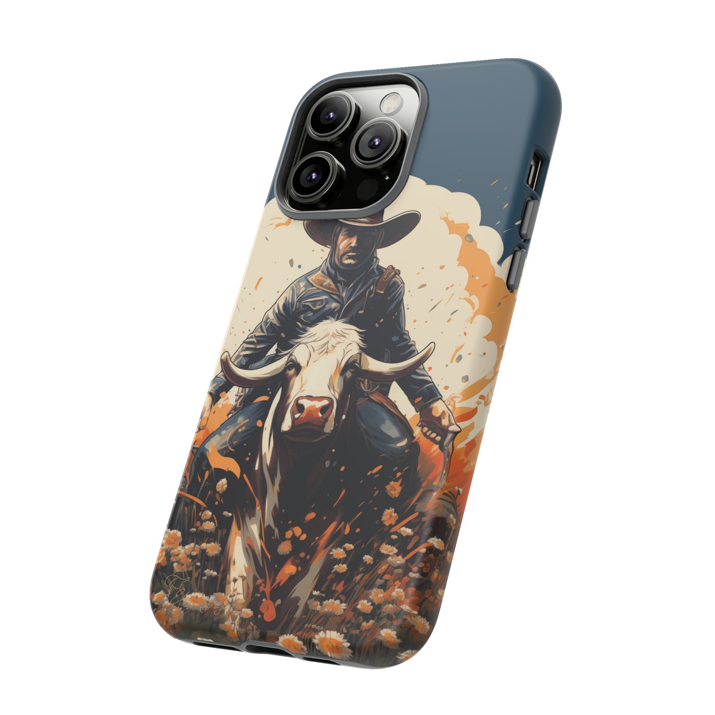 Time-Tested Charm: Immerse yourself in the charm of yesteryear with our Tough Cell Phone Case. Featuring a cowboy on a cow in a field of flowers, this design exudes retro vibes. Experience the perfect blend of vintage style and durable protection. Elevate your phone with a touch of timeless allure. #ElizaSinger #PhoneCase #VintageCharm