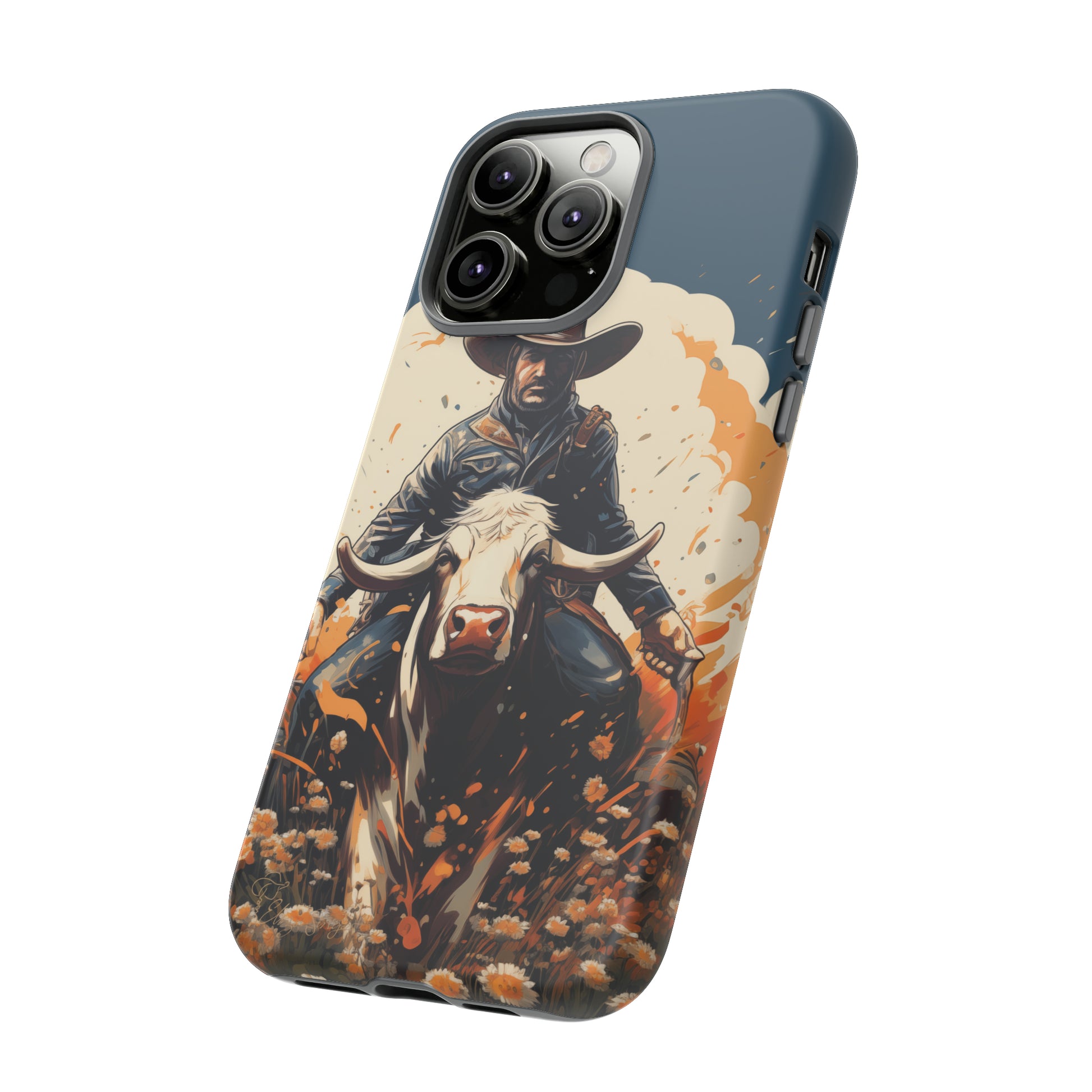 Time-Tested Charm: Immerse yourself in the charm of yesteryear with our Tough Cell Phone Case. Featuring a cowboy on a cow in a field of flowers, this design exudes retro vibes. Experience the perfect blend of vintage style and durable protection. Elevate your phone with a touch of timeless allure. #ElizaSinger #PhoneCase #VintageCharm