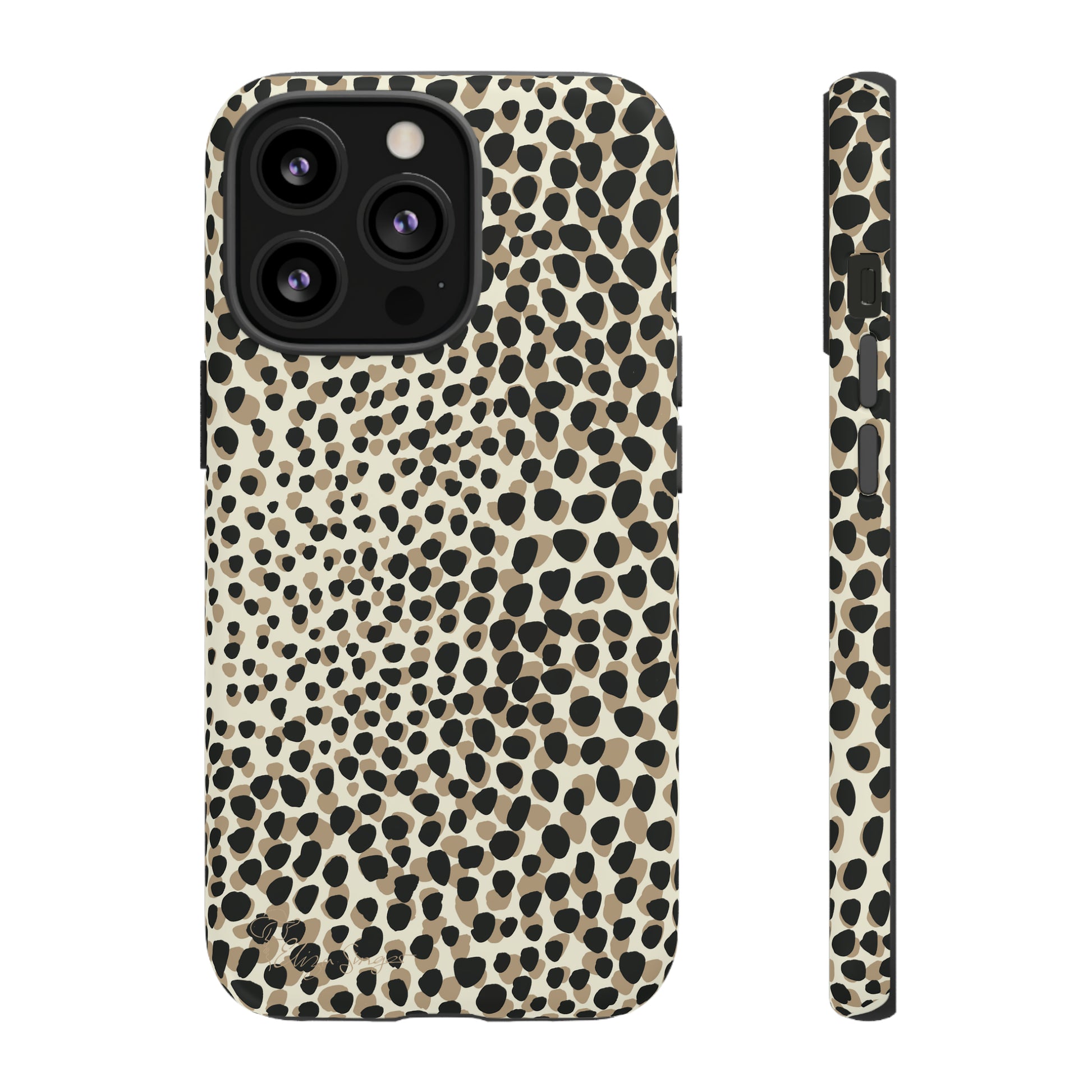 Elevate Your Tech: Abstract Neutral Animal Print iPhone Tough Protective Cover. Leopard-Painted Design in Beige and Black. Compatible with iPhone 15, 14, 13, XS, XR Pro/Max/Mini/P/Plus. Combine Style with Durability. #ElizaSinger #PhoneCase #LeopardPrint 